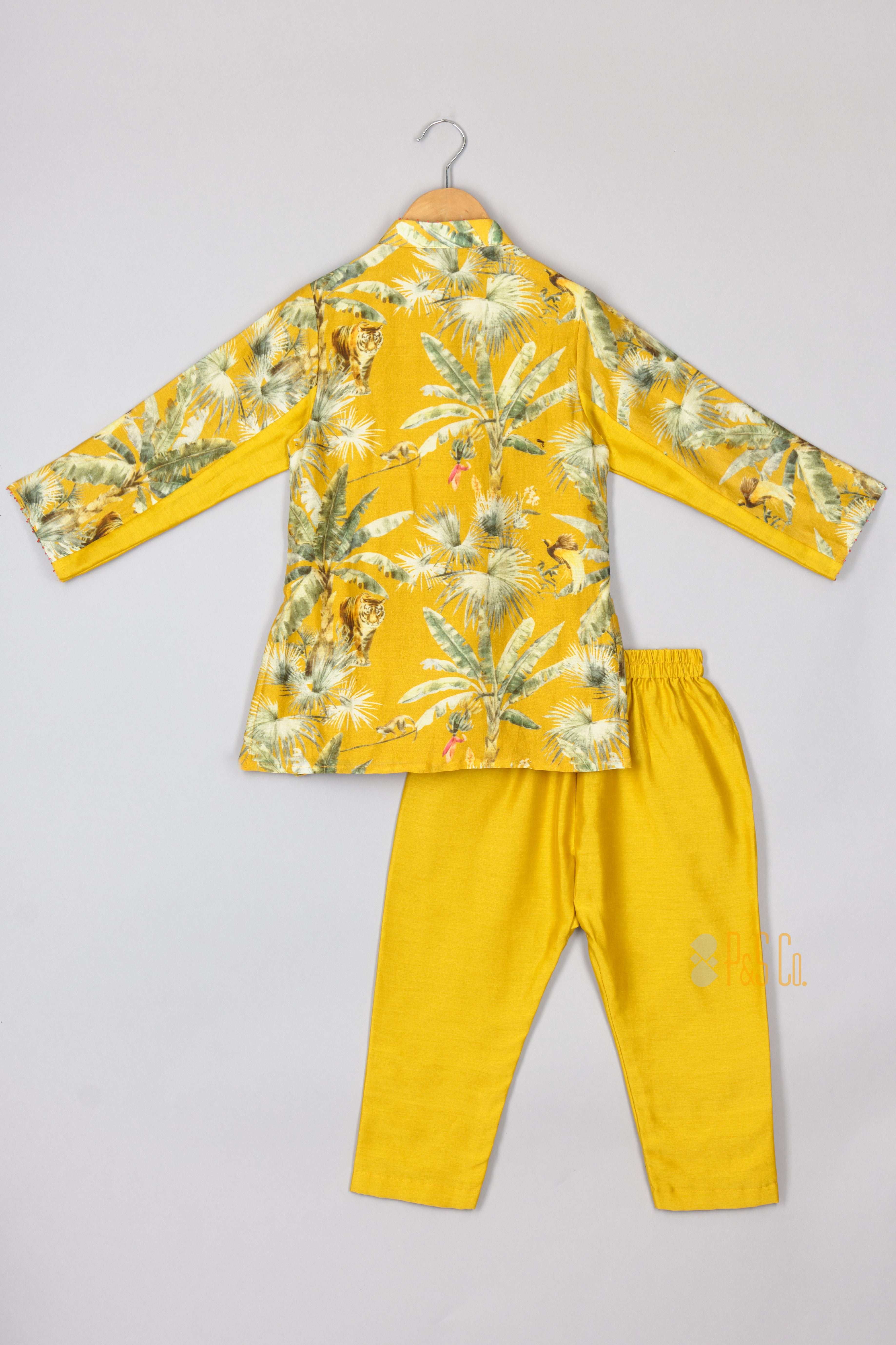 Mustard Tiger Print Kurta Pyjama