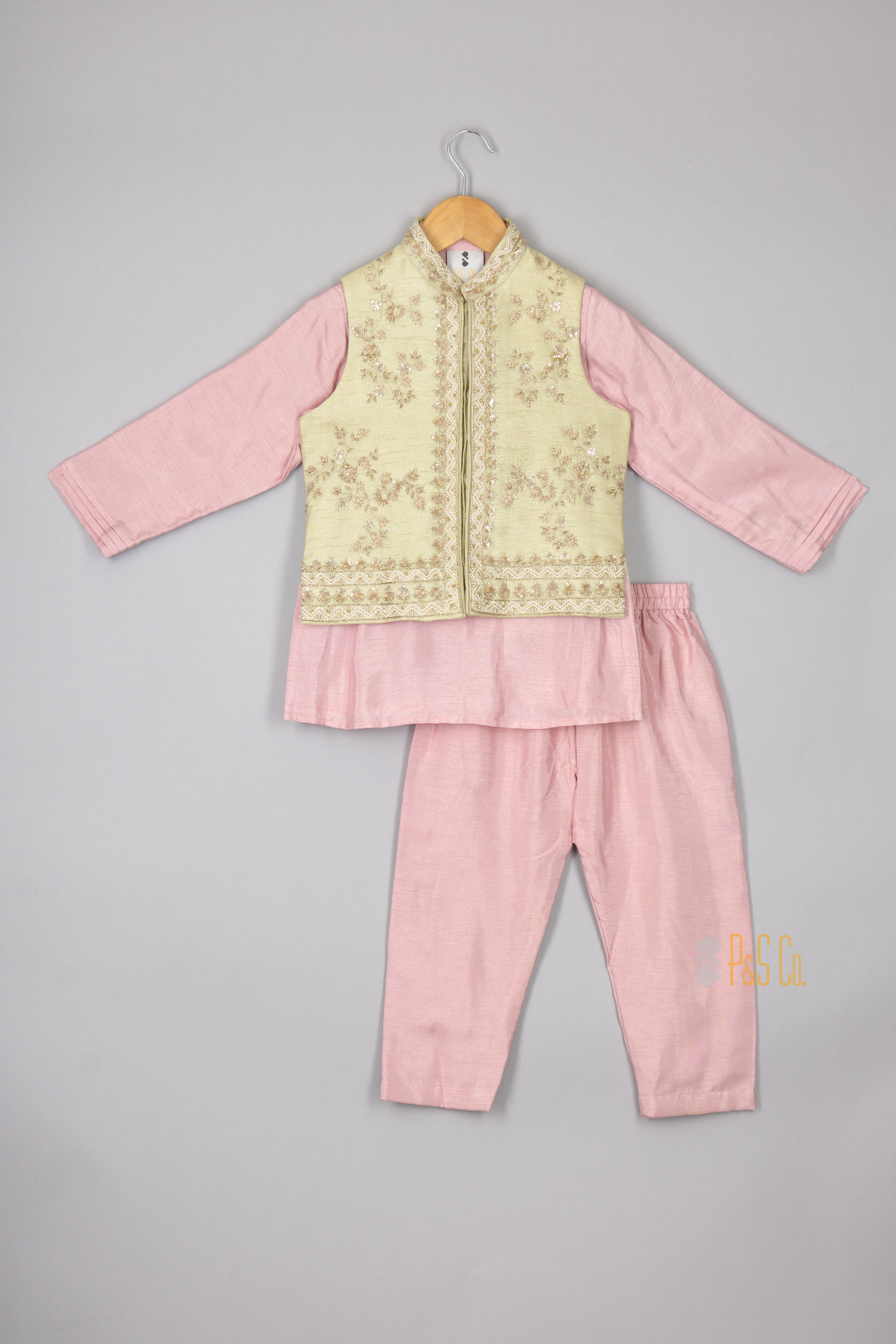 Pista Green embroidered Nehru jacket set