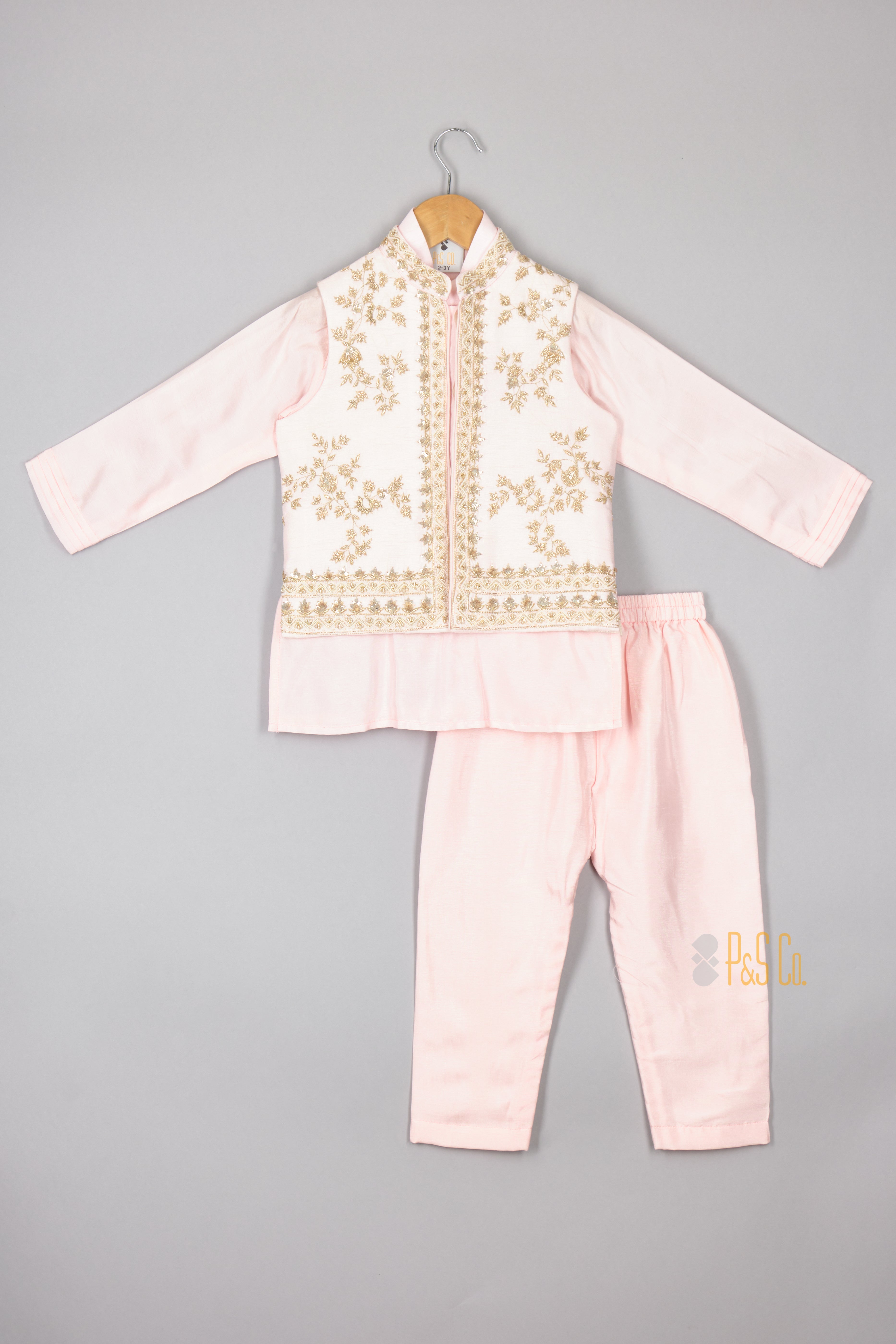 Light Pink Zari Embroidered Nehru Jacket Set