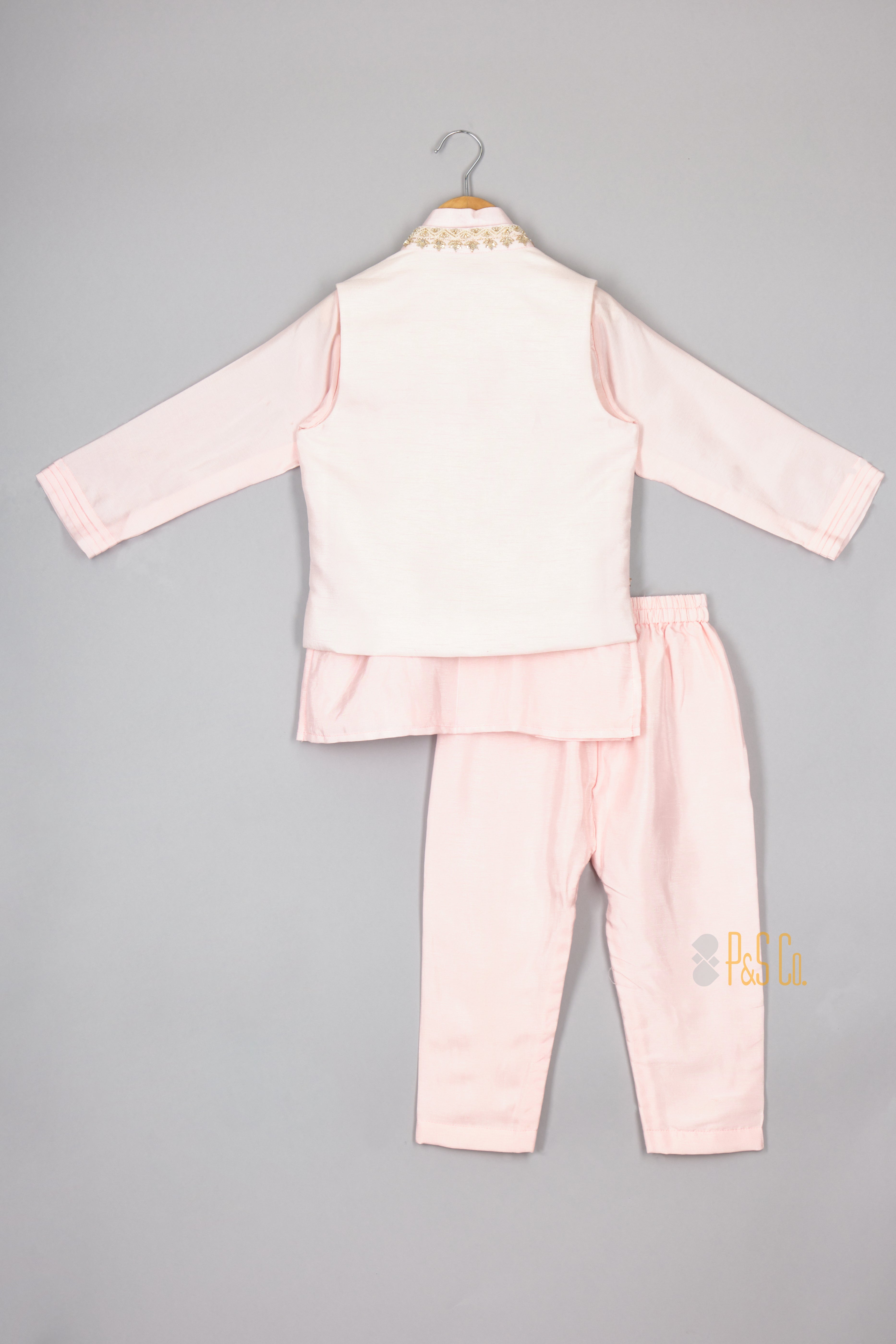 Light Pink Zari Embroidered Nehru Jacket Set