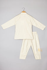 Off White Flax Embroidered Kurta Pyjama