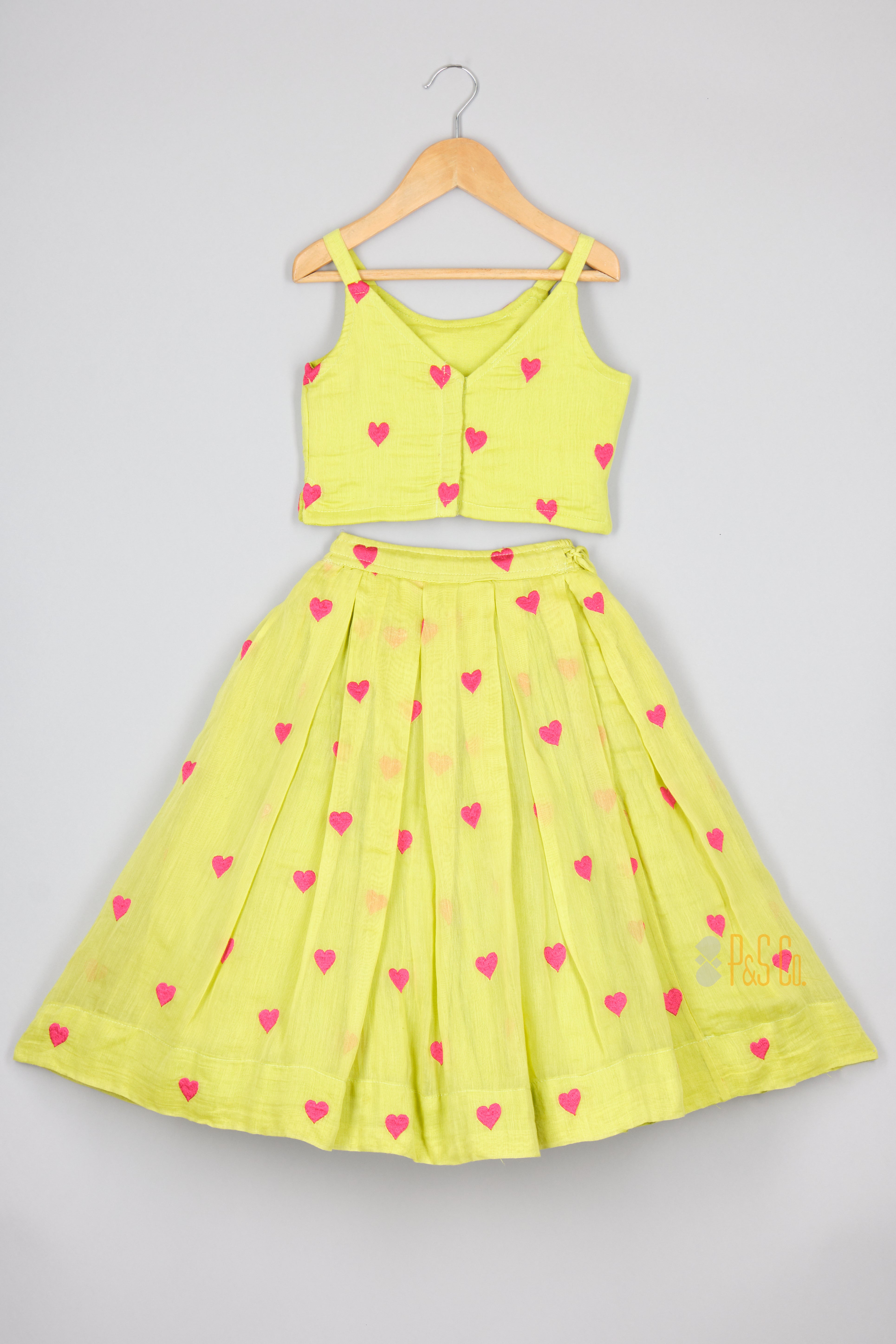 lime green heart ghagara and blouse