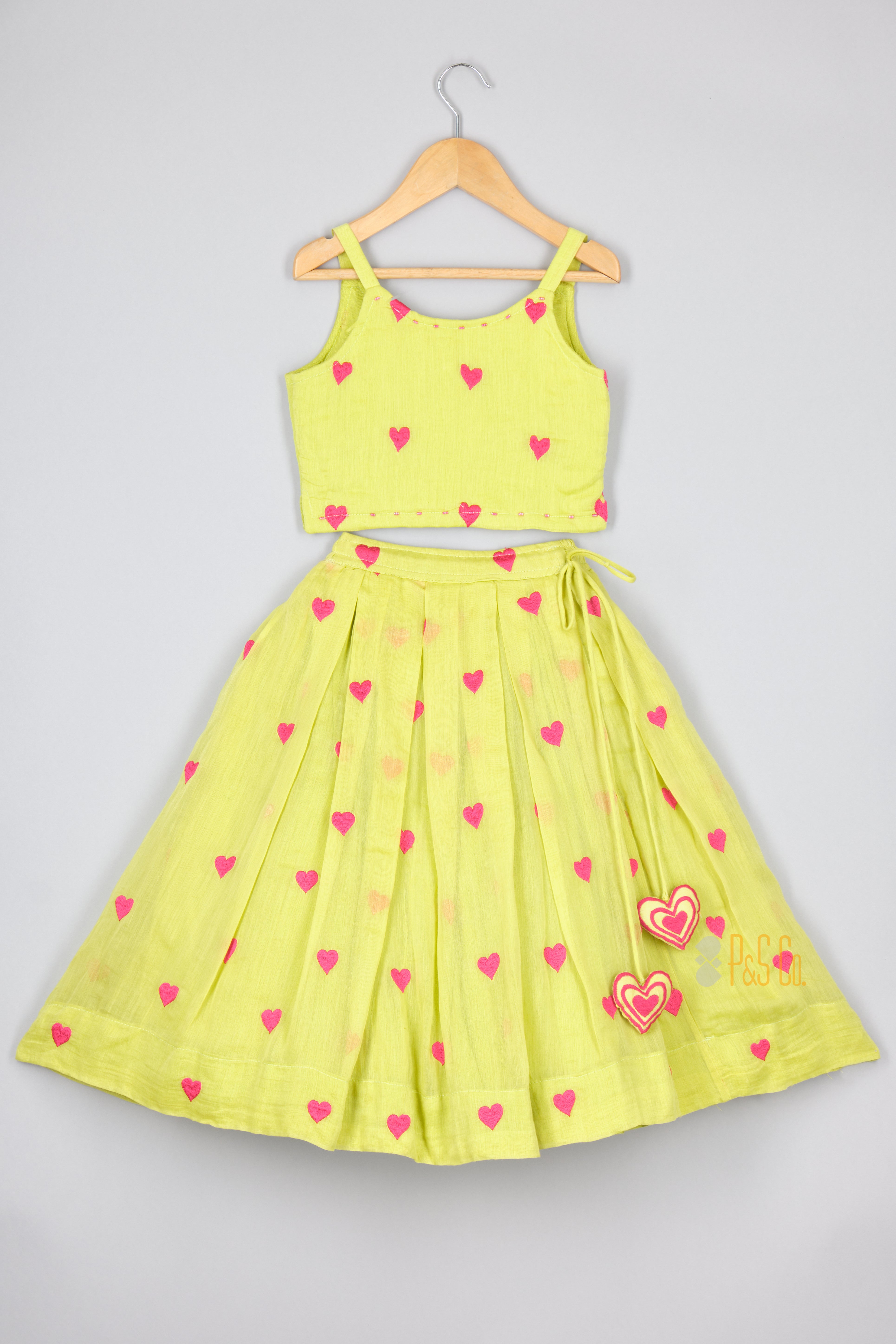 lime green heart ghagara and blouse