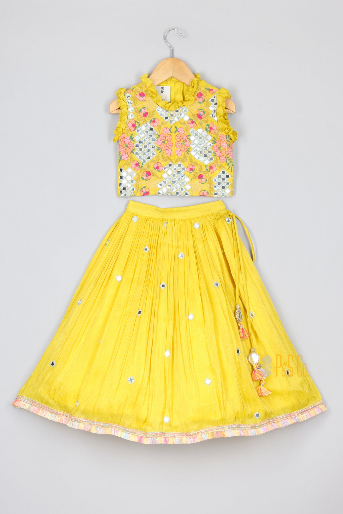 Yellow Mirror Ghagra Blouse