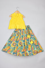 Forest Printed Ghagara and Yellow Smocked Blouse