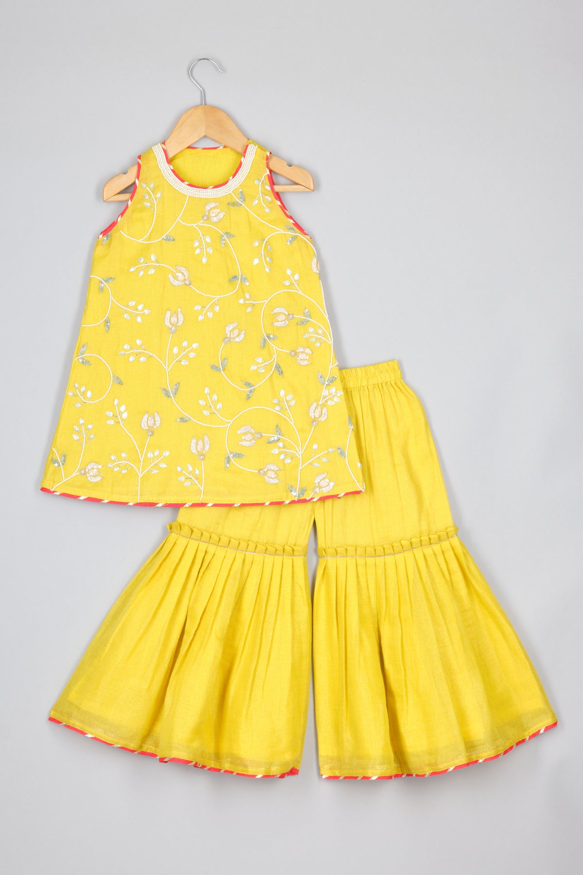 Beads And Sequins Embroidered Yellow Kurti With Sharara