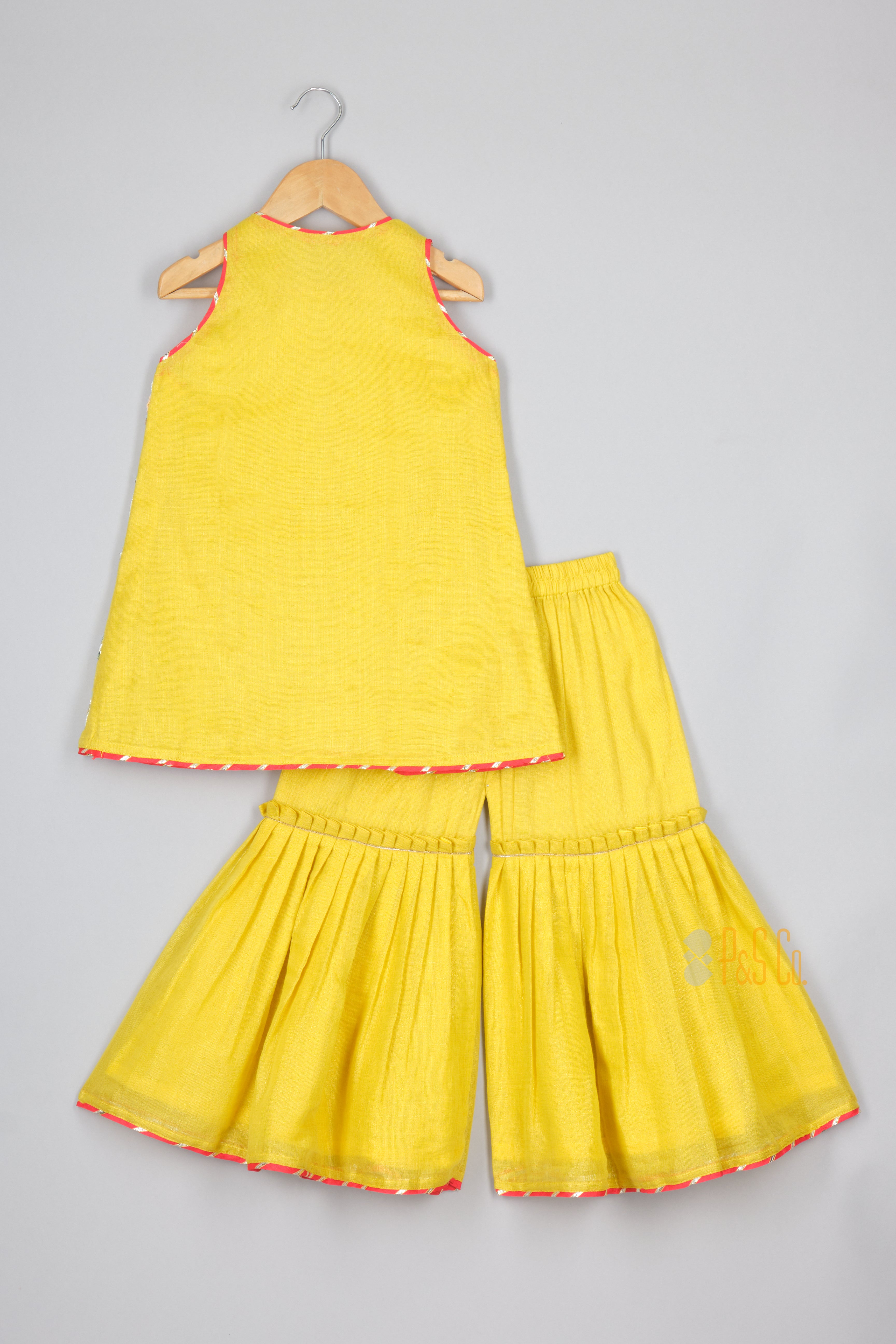 Beads And Sequins Embroidered Yellow Kurti With Sharara