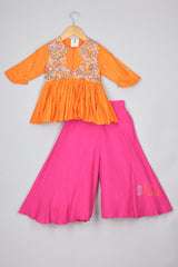 Orange Sequins Embroidered Peplum and Flare pant