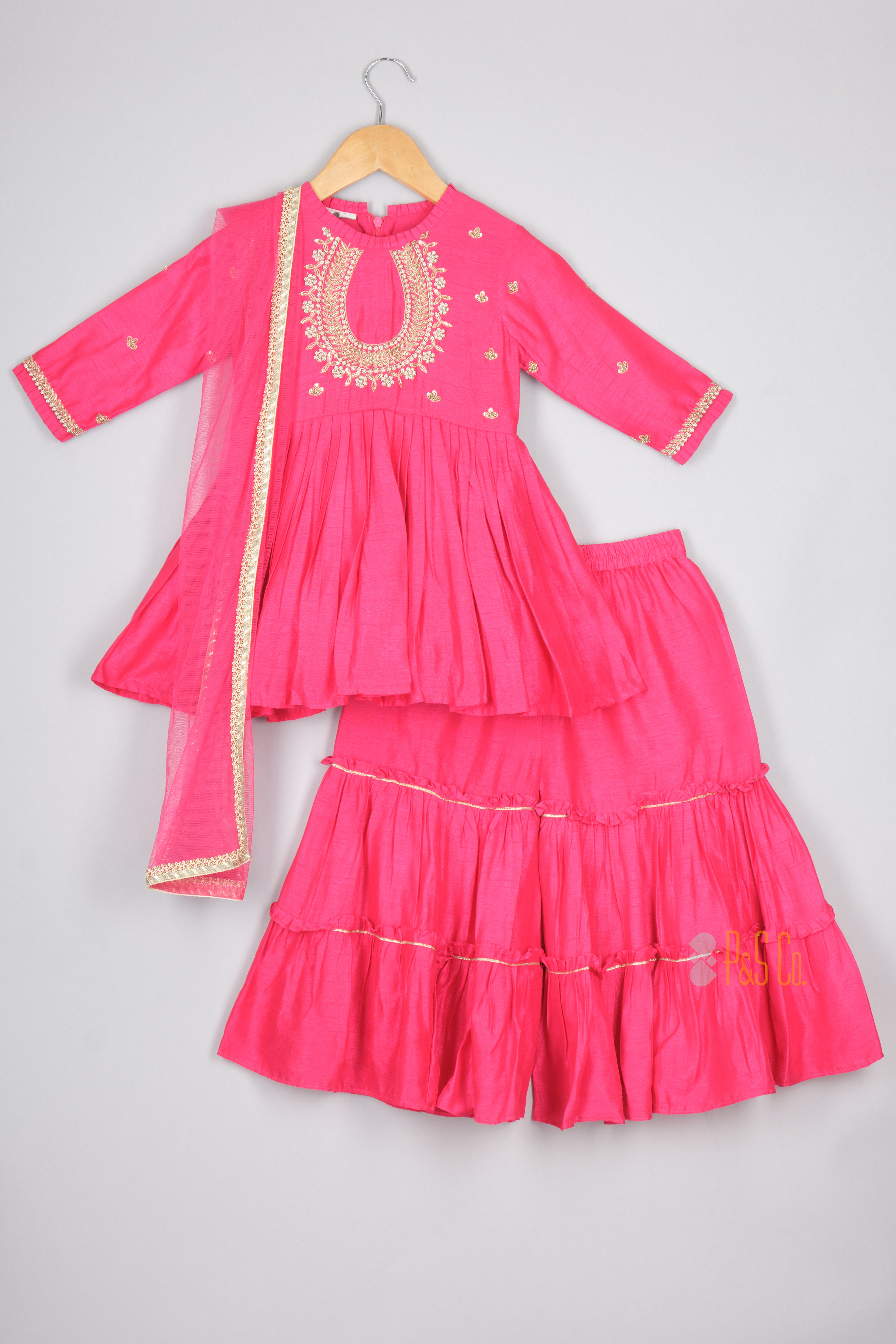 Hot Pink Peplum and Sharara With Dupatta