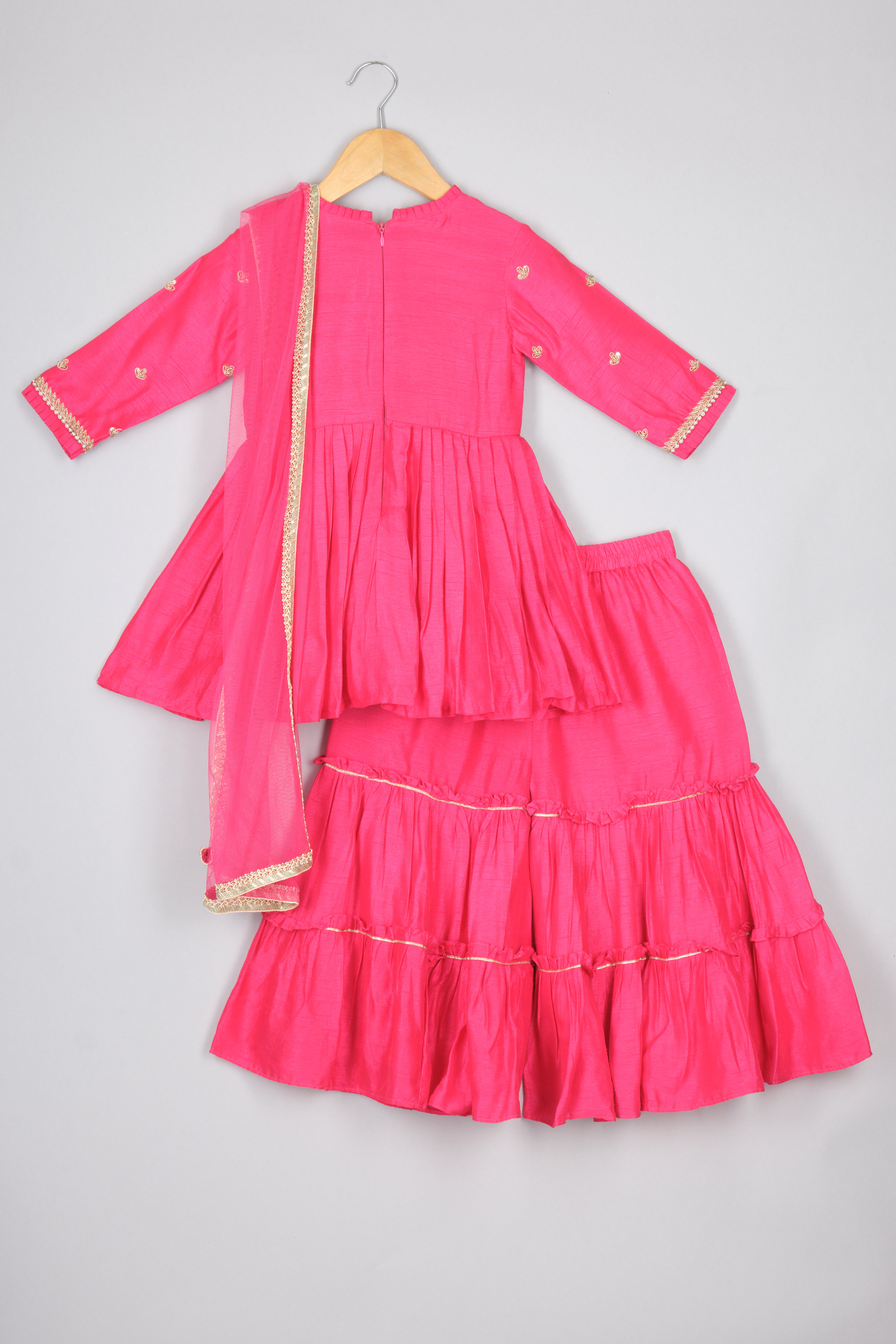 Hot Pink Peplum and Sharara With Dupatta