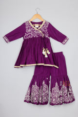 Purple Cord Peplum And Sharara