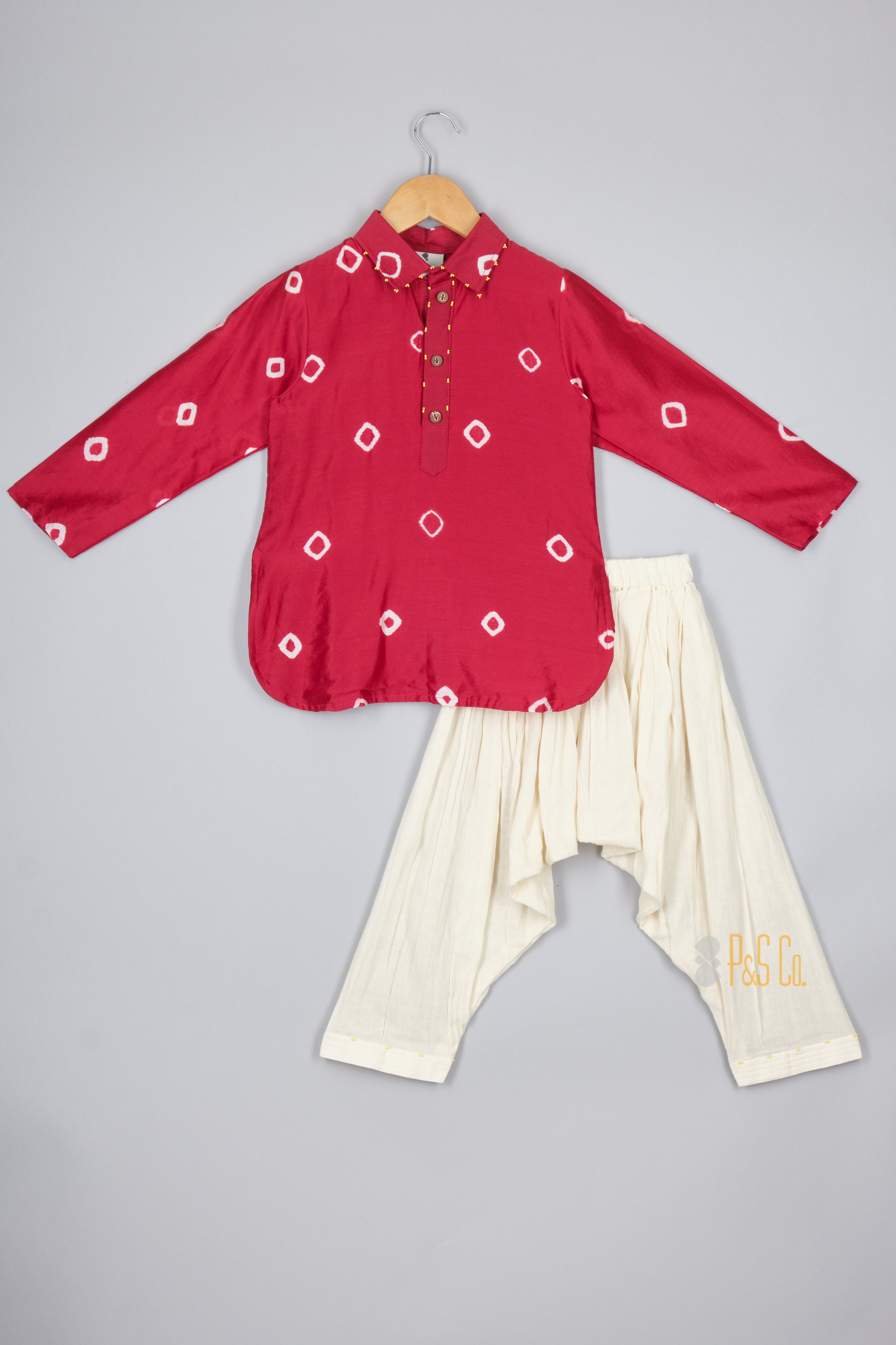 Red Bandhej Kurta and Patiala