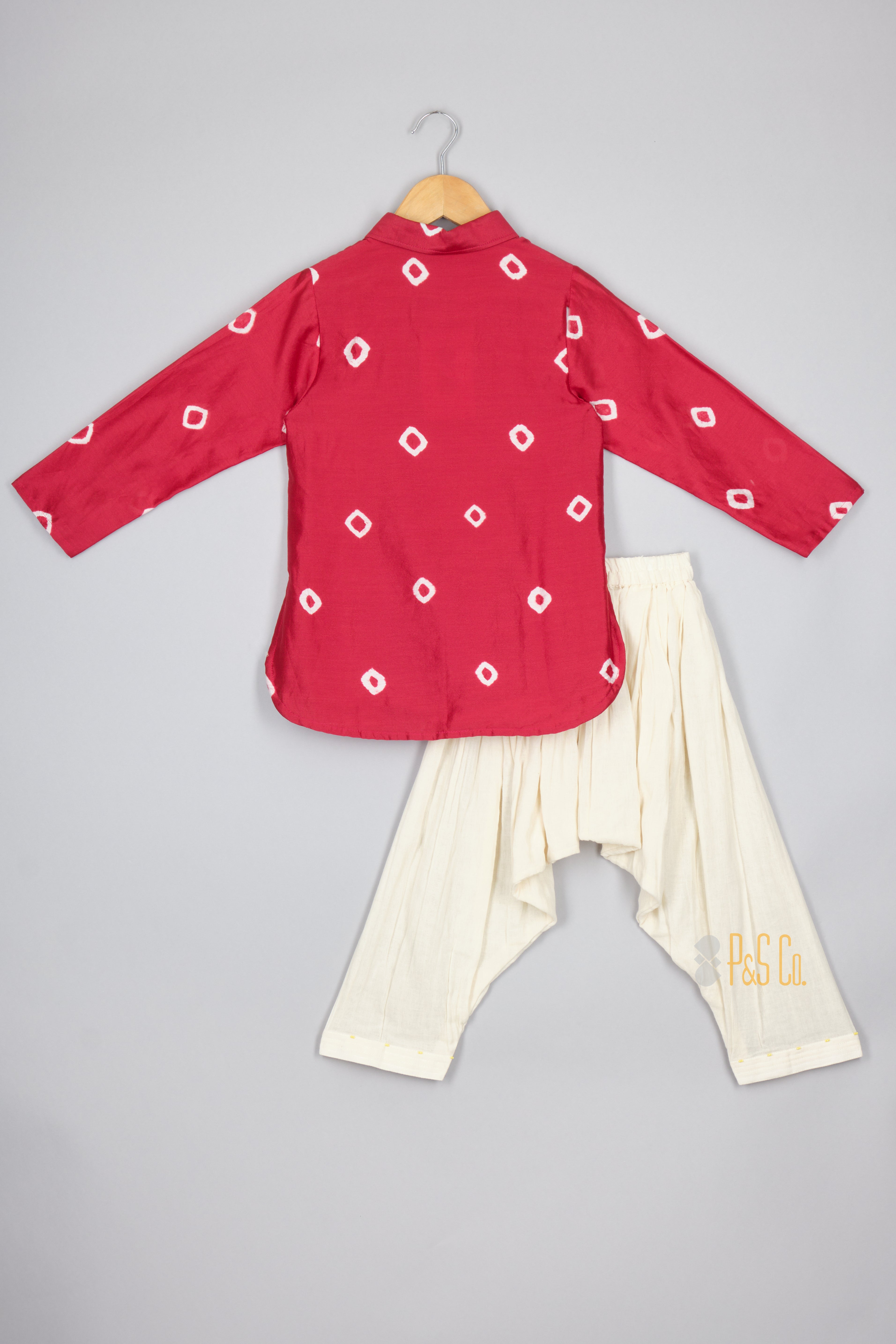 Red Bandhej Kurta and Patiala