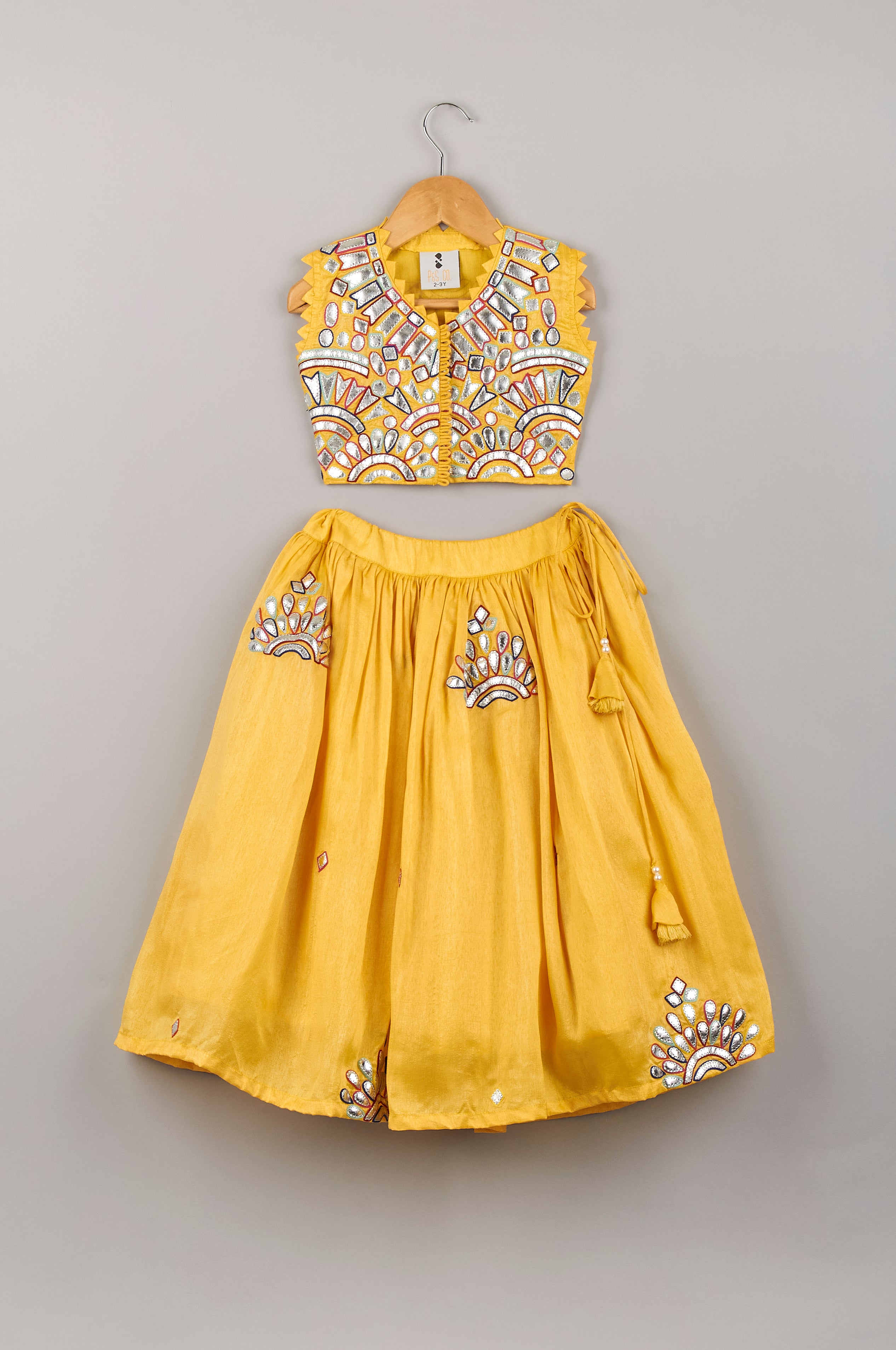 Yellow Abhla Work And Multi Colour Threadwork Top With Lehenga - P&S Company