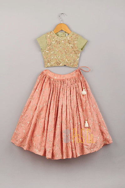 Embroidered And Sequin Work Top With Frilled Lehenga