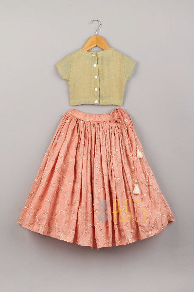 Embroidered And Sequin Work Top With Frilled Lehenga