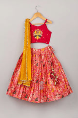 Lotus Embroidered Top With Patola Print Lehenga And Dupatta