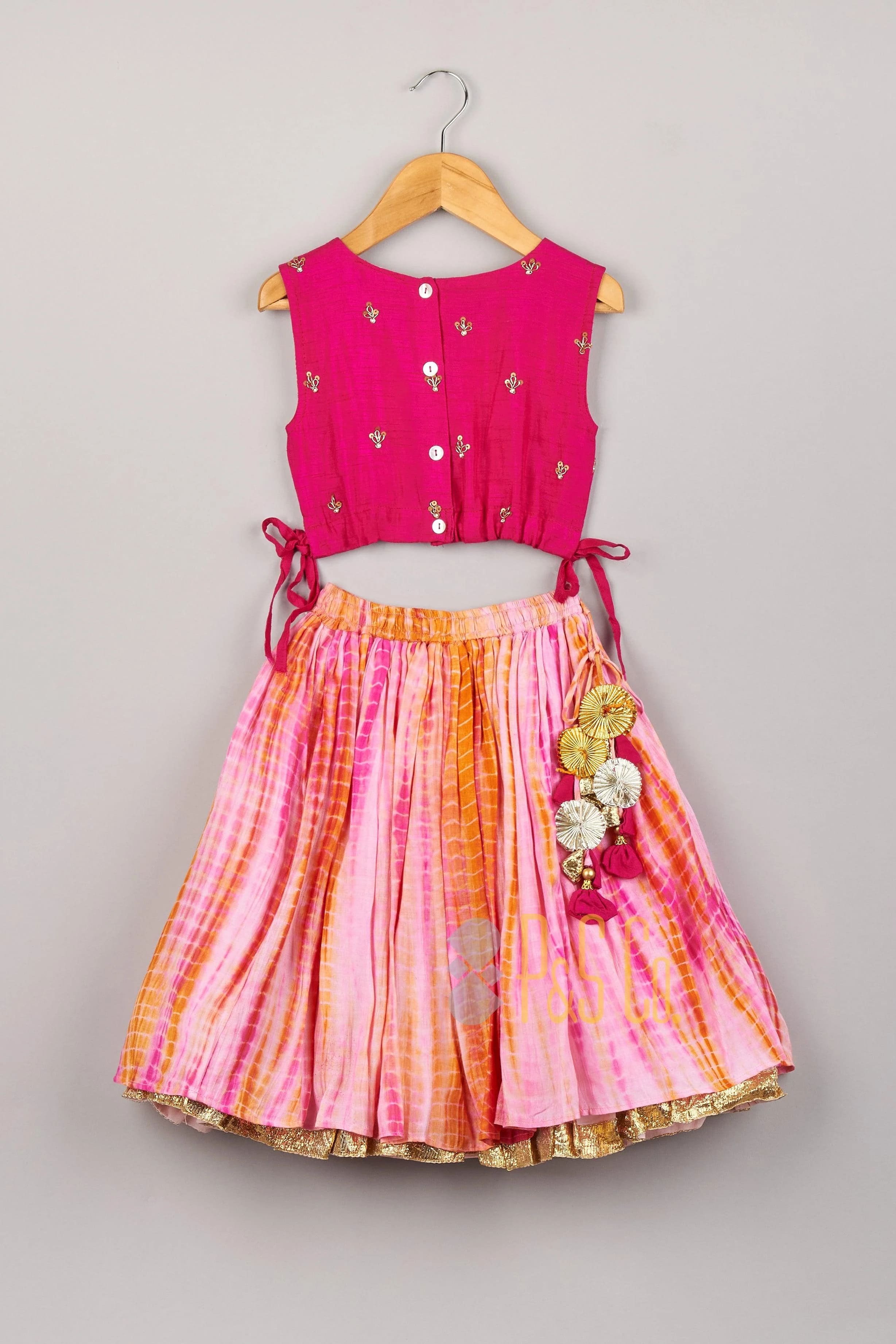 Sequence Work Top And Shibori Printed Lehenga