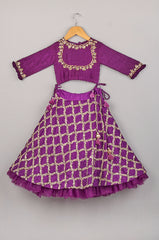 Purple Hand Embroidered blouse and Jaal Lehenga Set