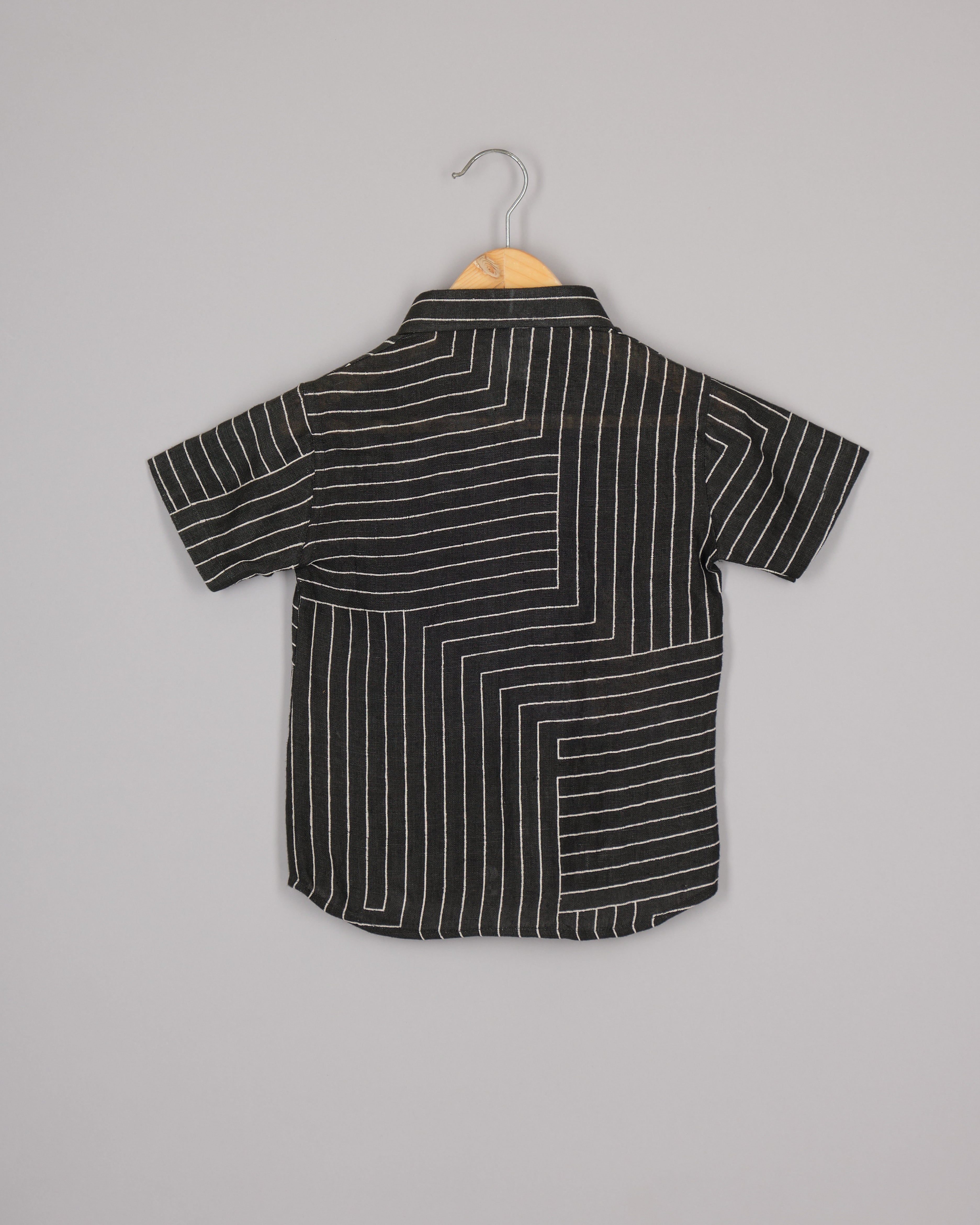 Black Linen Ship Embroidered Shirt