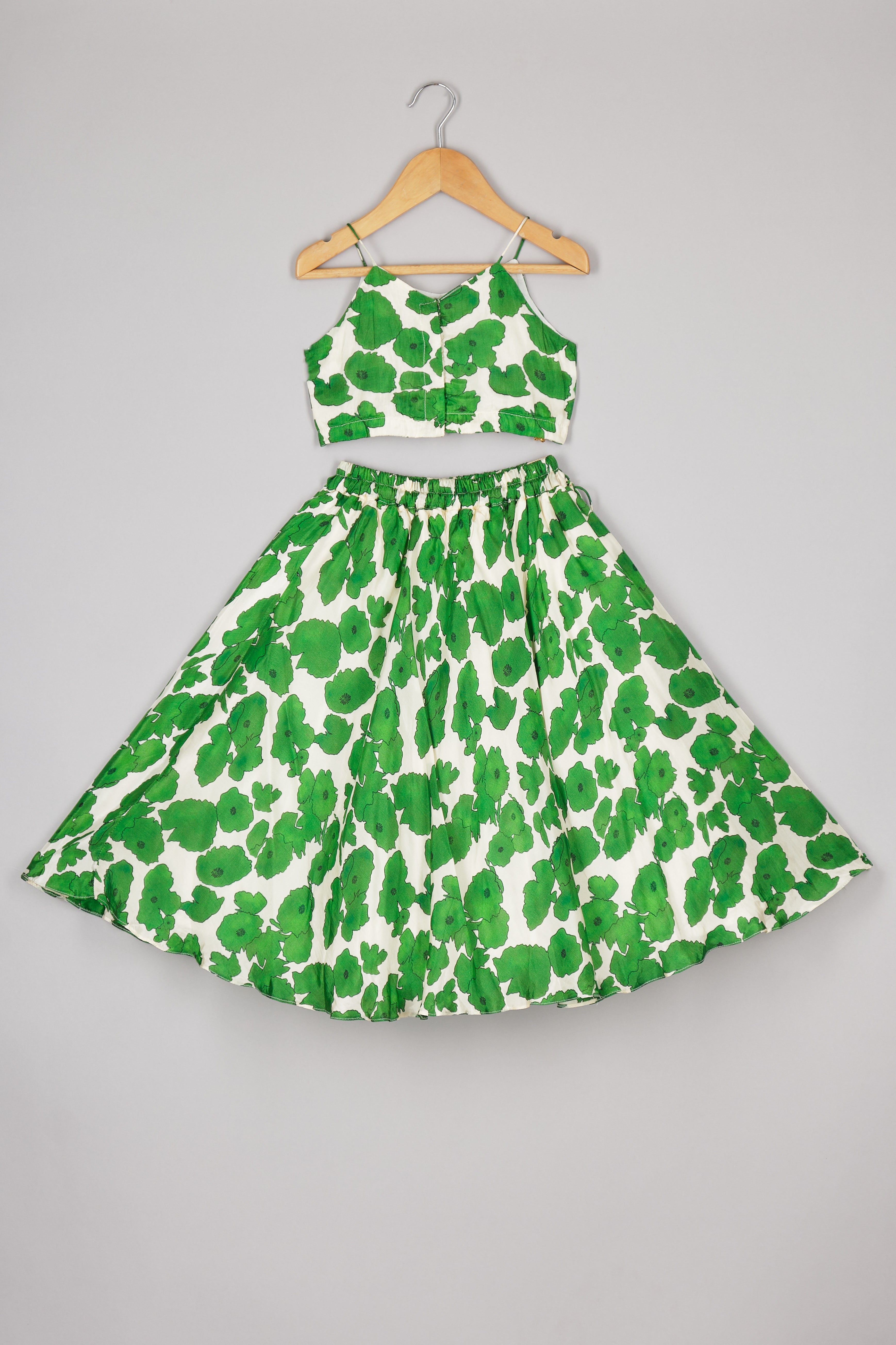 Floral Printed Green Top And Ghagara