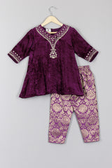 Purple Velvet Kurta and Purple Brocade Pant