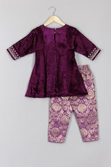 Purple Velvet Kurta and Purple Brocade Pant
