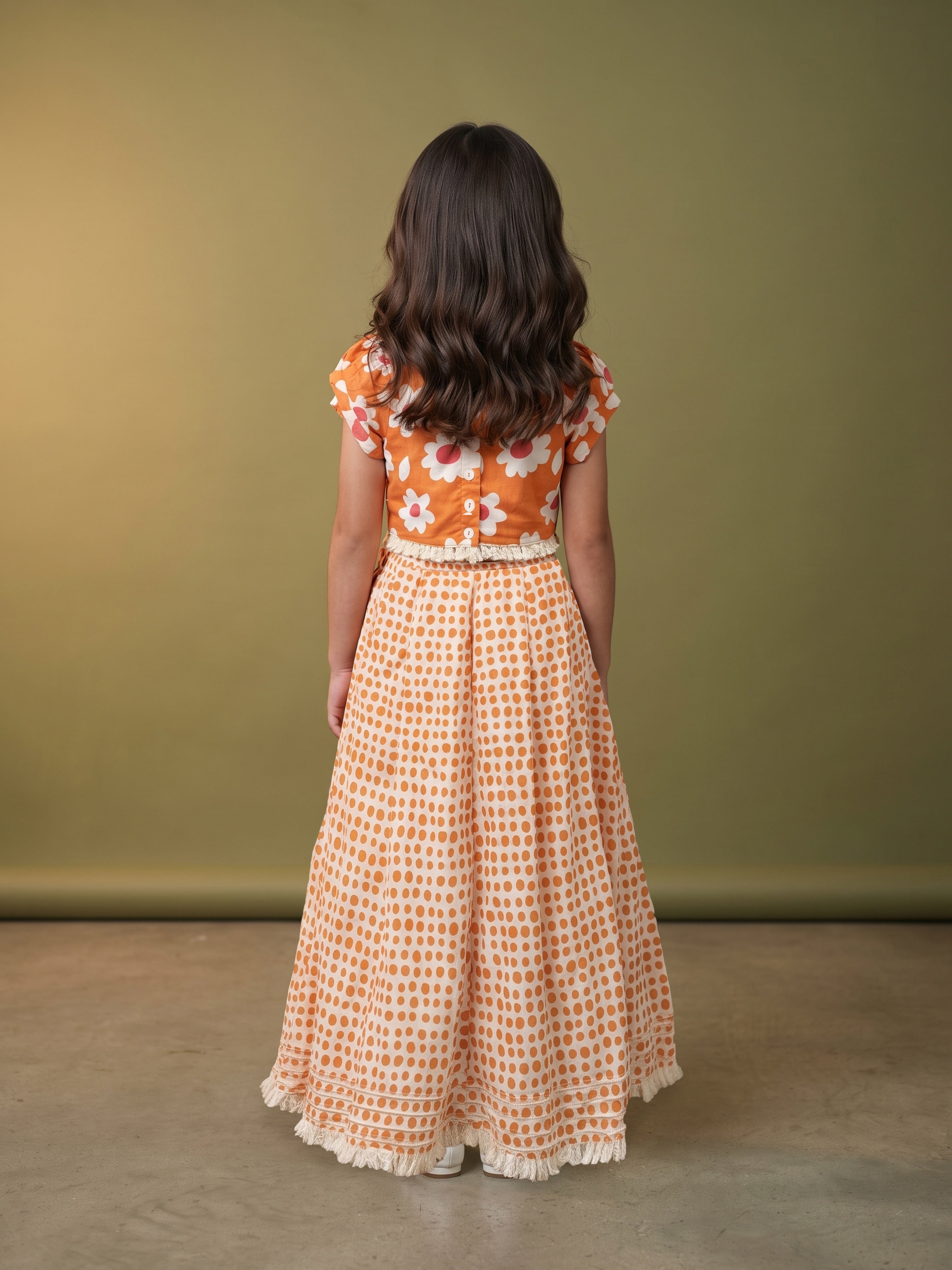 Ira Orange Floral Ghaghra