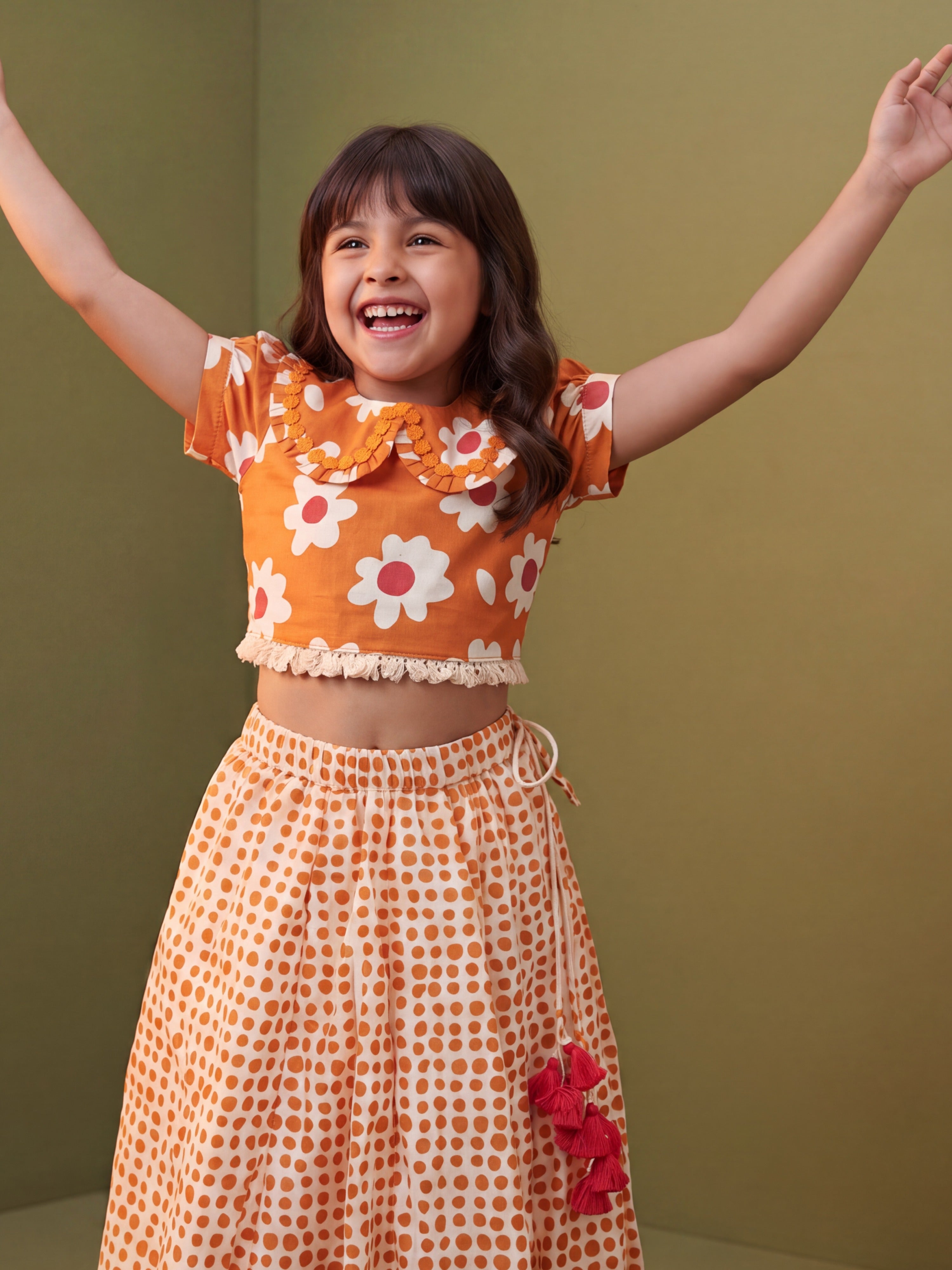 Ira Orange Floral Ghaghra