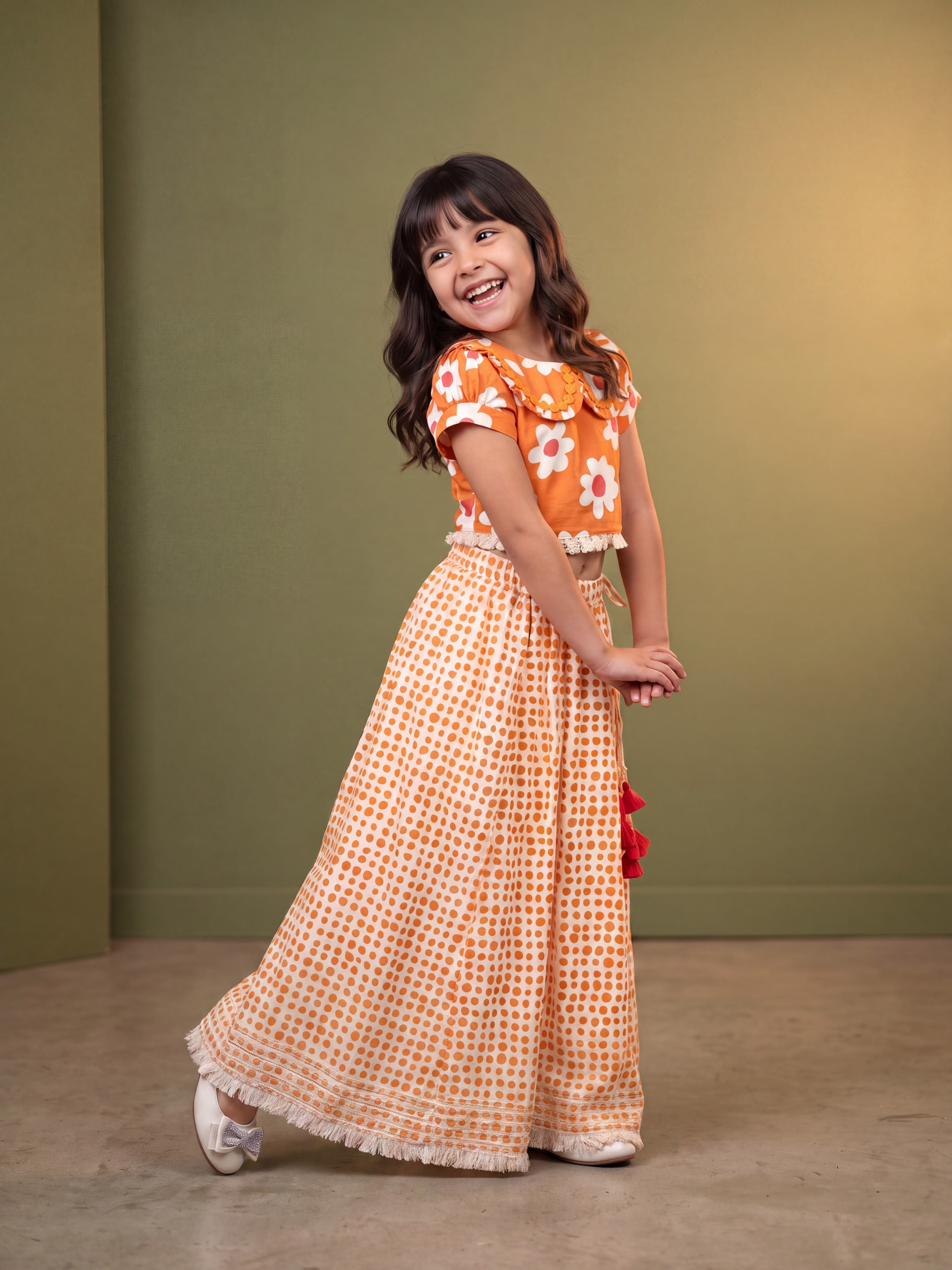 Ira Orange Floral Ghaghra