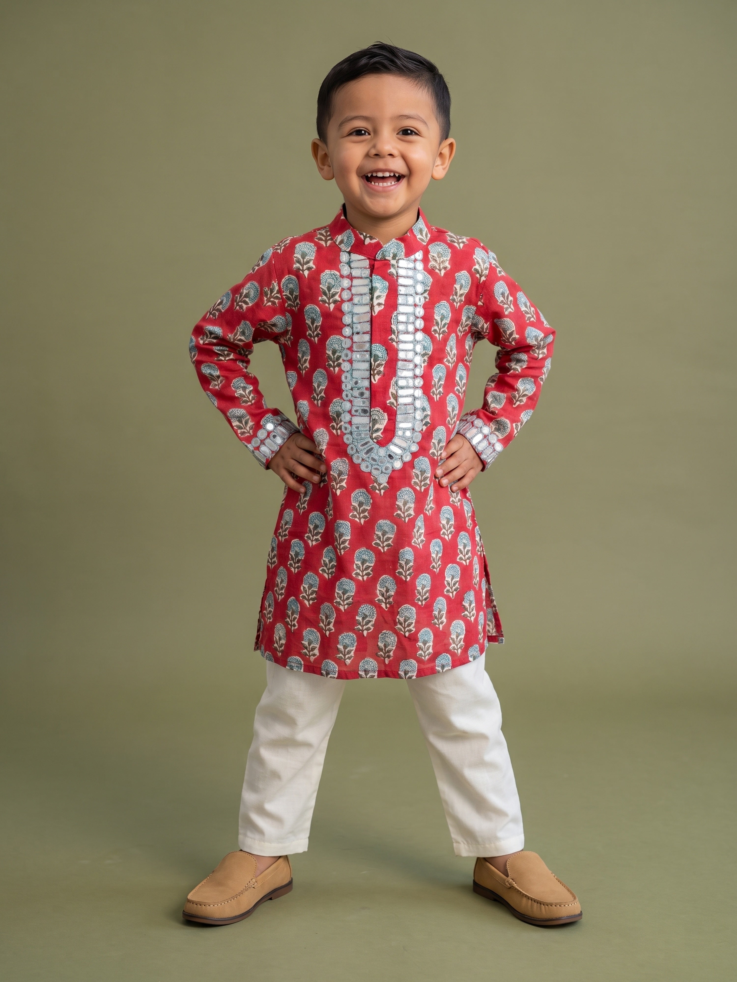 Virat Red Mirror Kurta Set