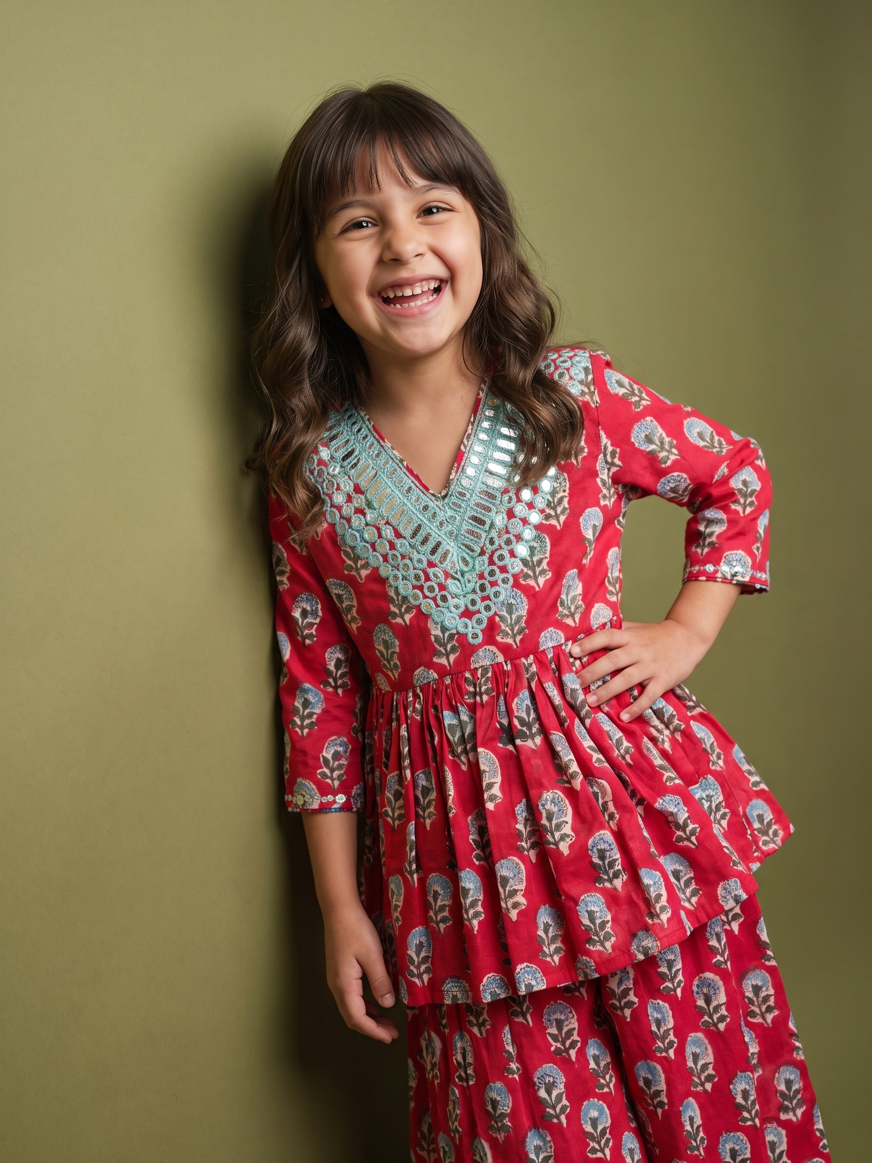 Anisha Red Mirror Peplum Set