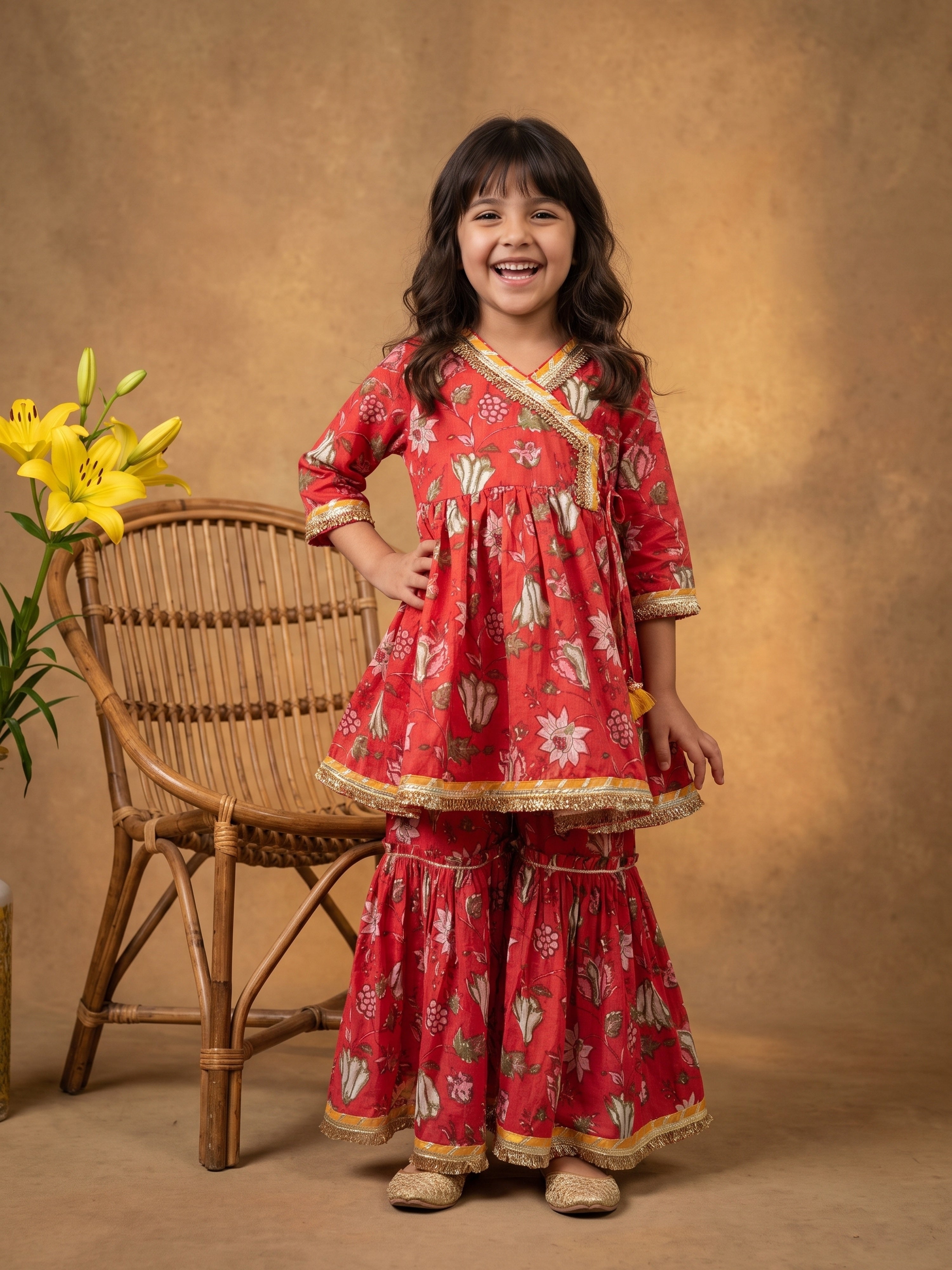 Vanya Peach Floral Angrakha Set