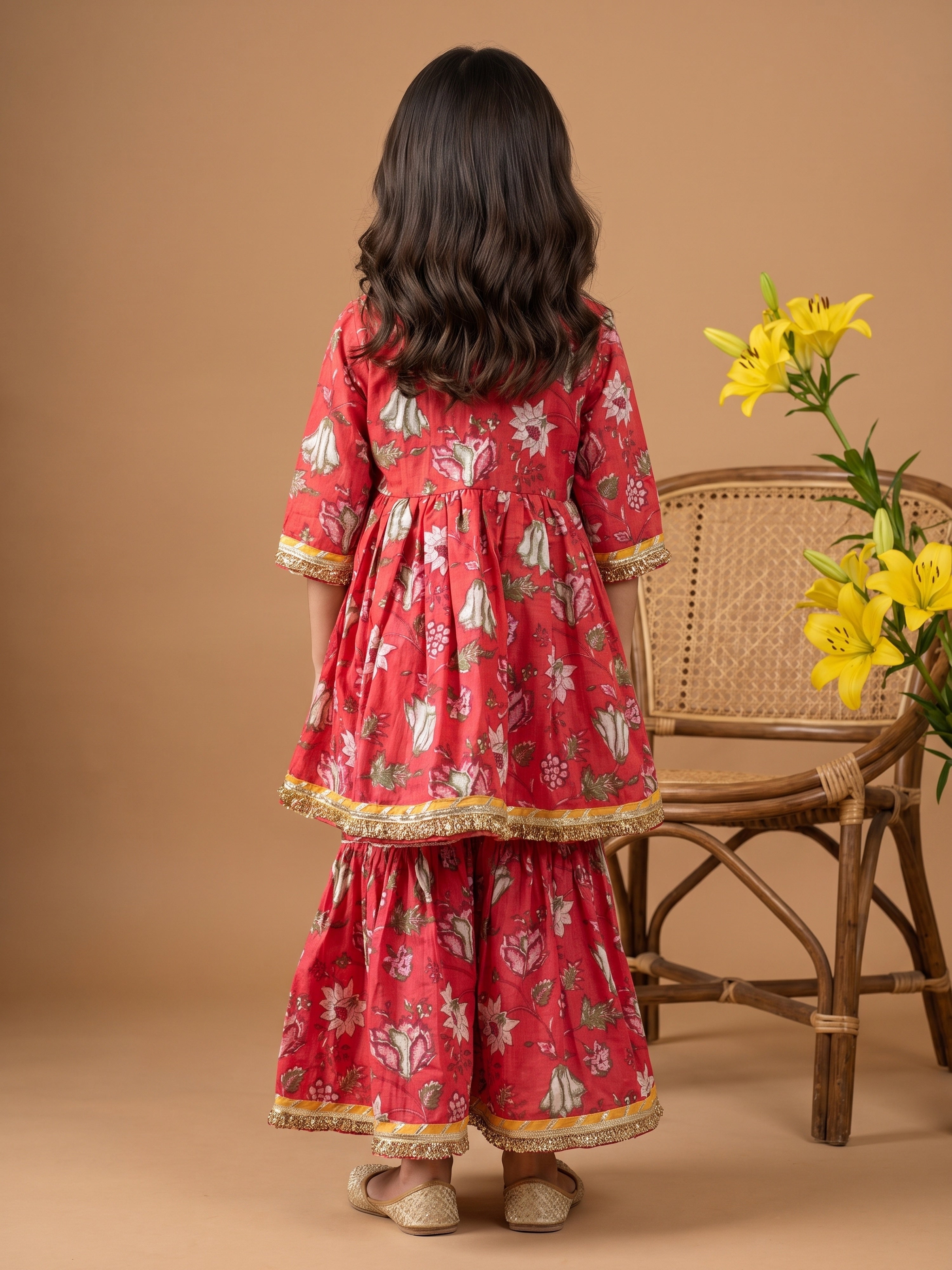 Vanya Peach Floral Angrakha Set