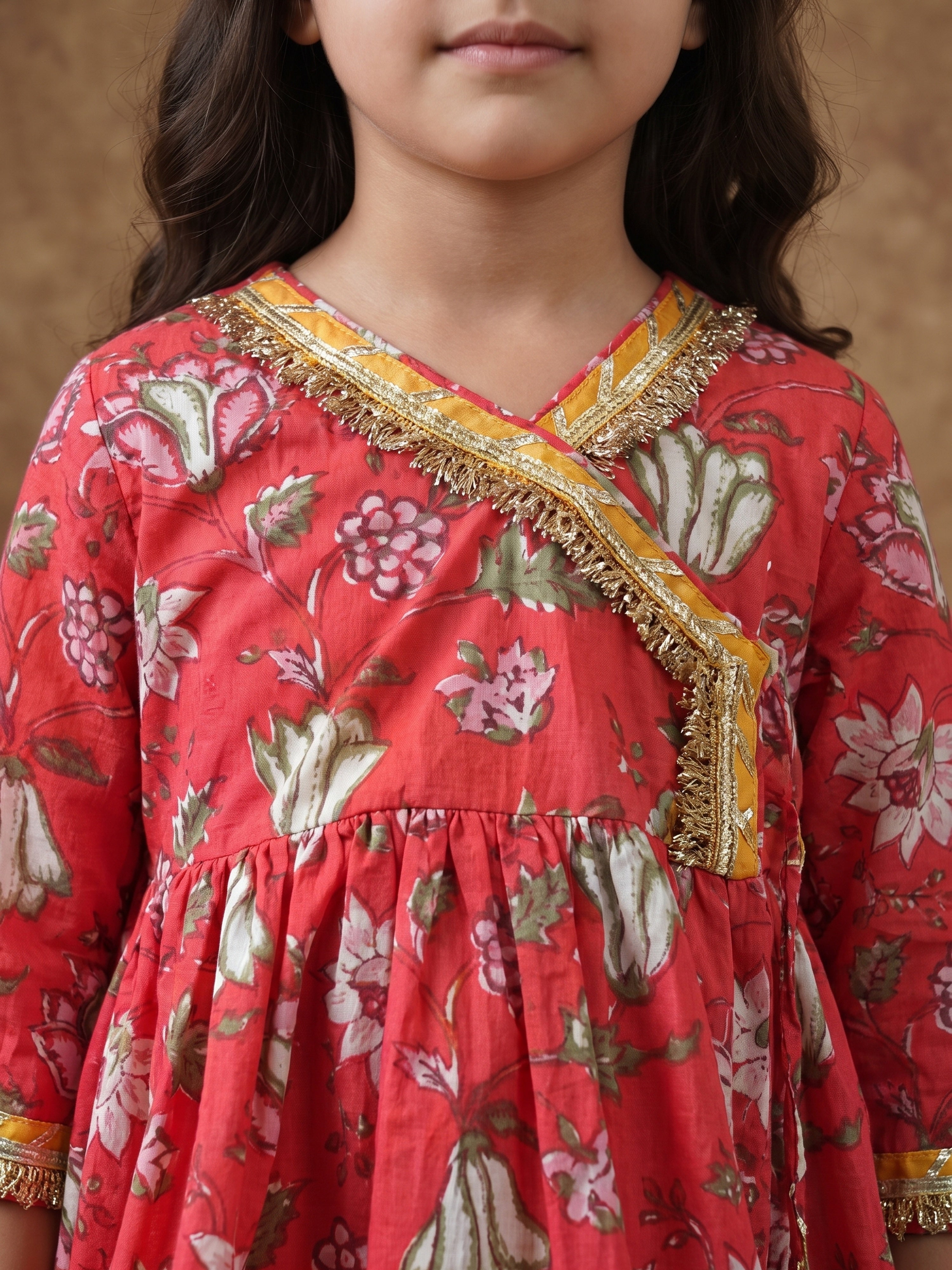 Vanya Peach Floral Angrakha Set