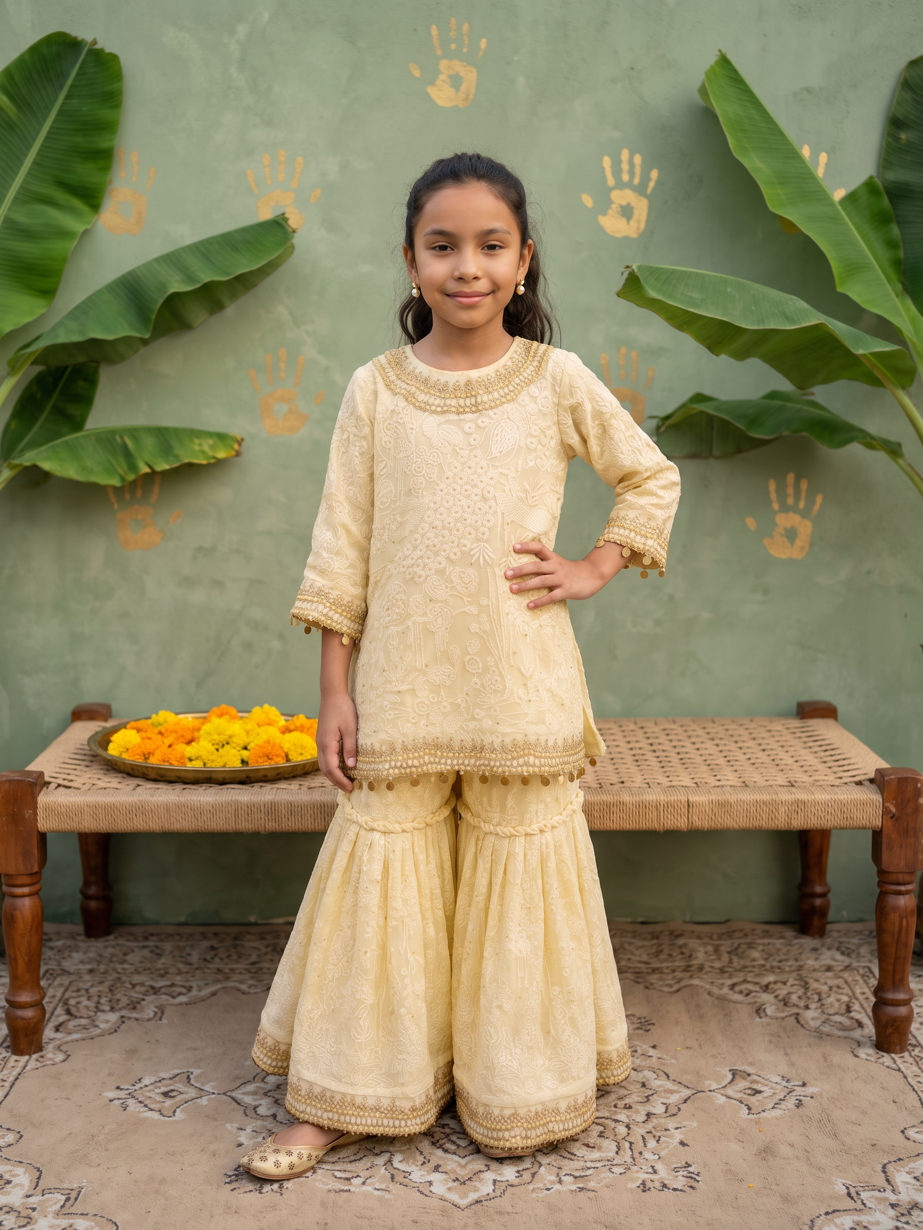 Baby Yellow Lakhnavi Kurta Set