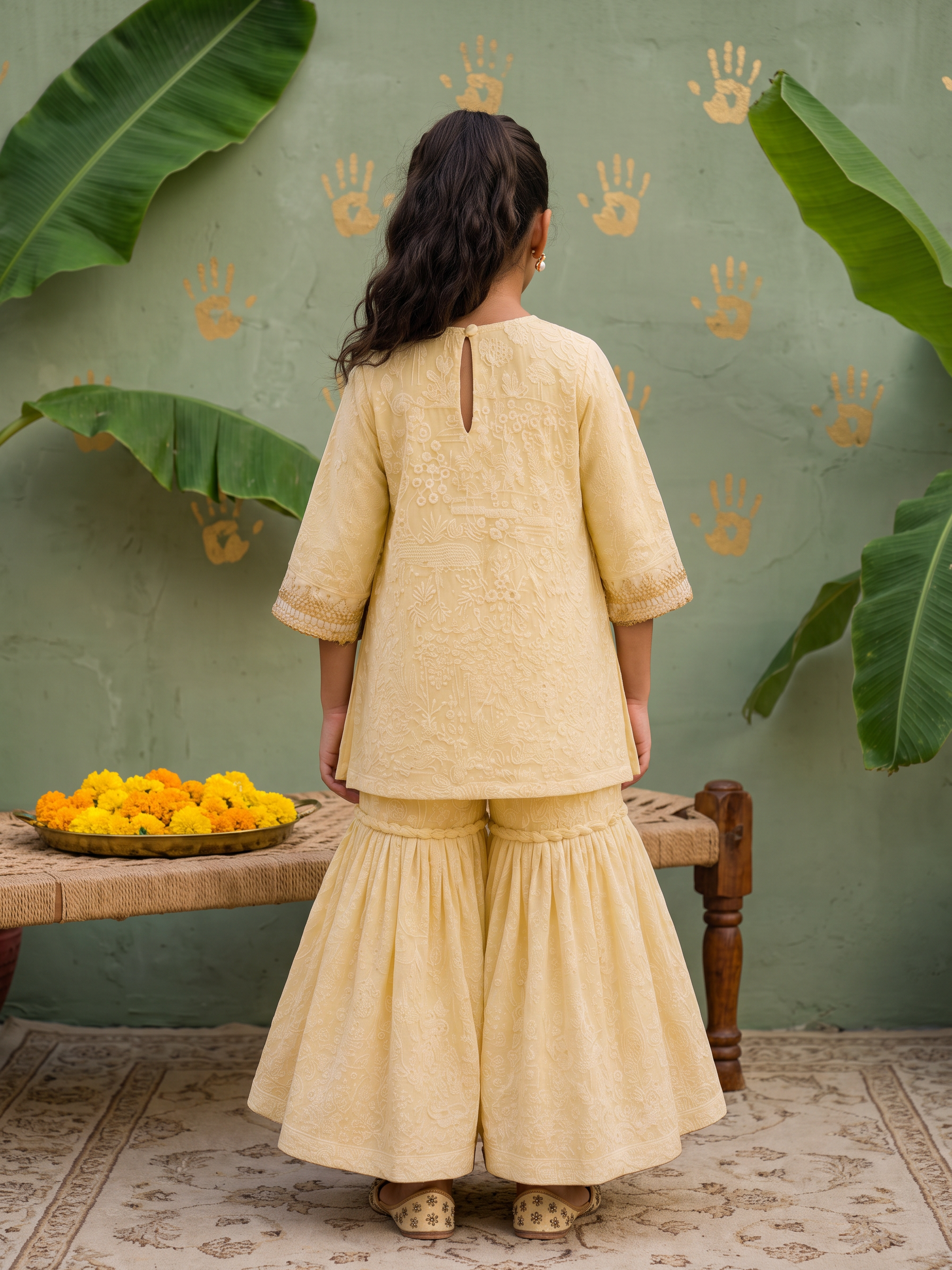Baby Yellow Lakhnavi Kurta Set
