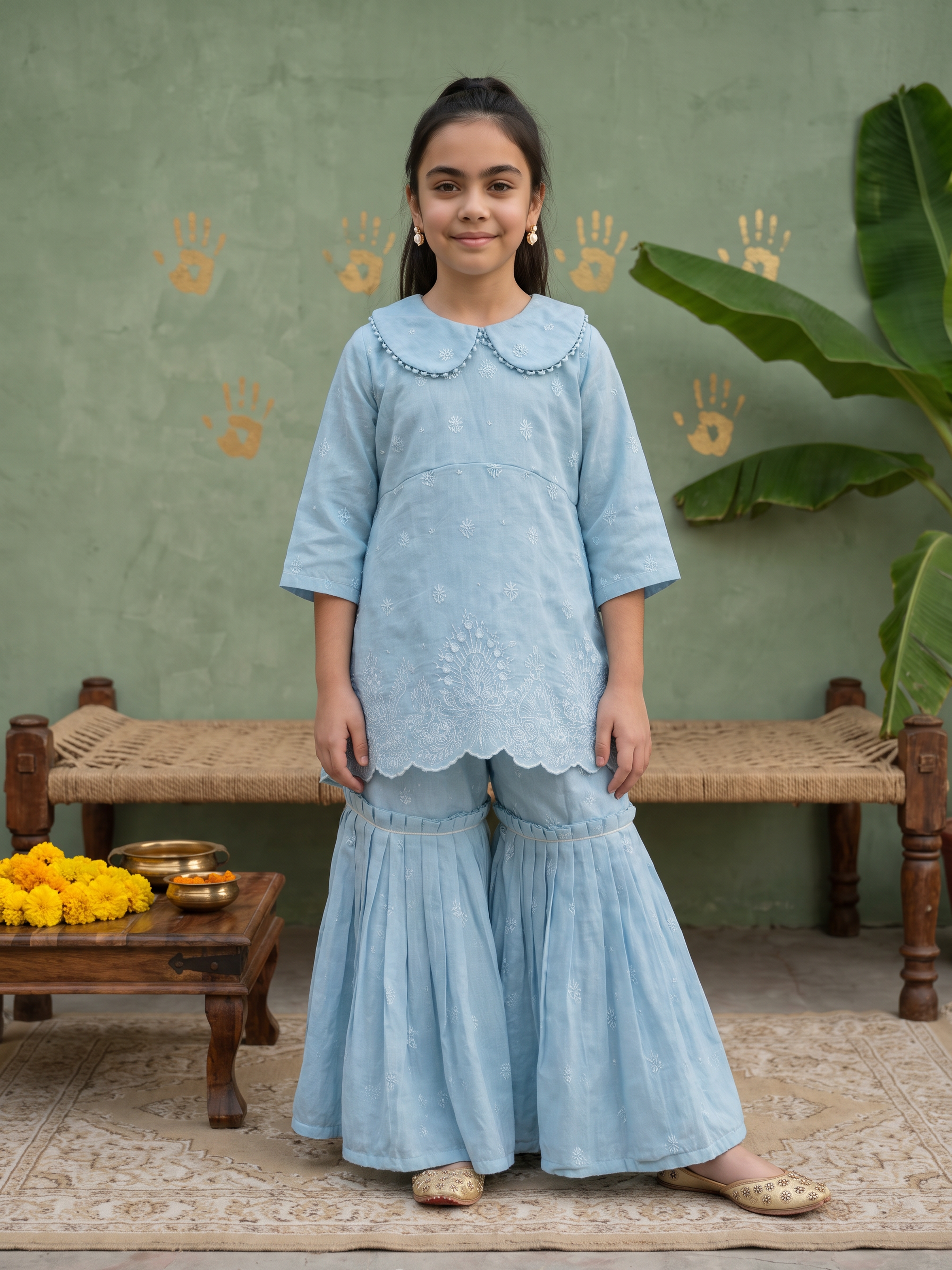 Teen Blue lakhnavi Kurta Sharara