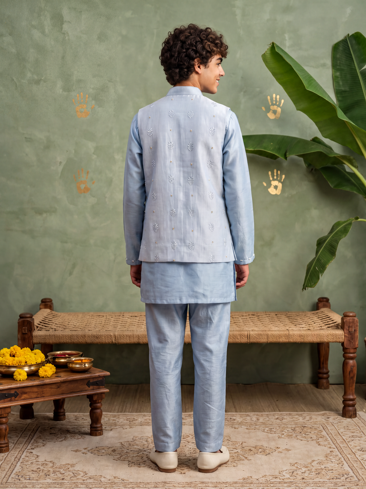 Teen Blue Lakhnavi Attached Jacket Set
