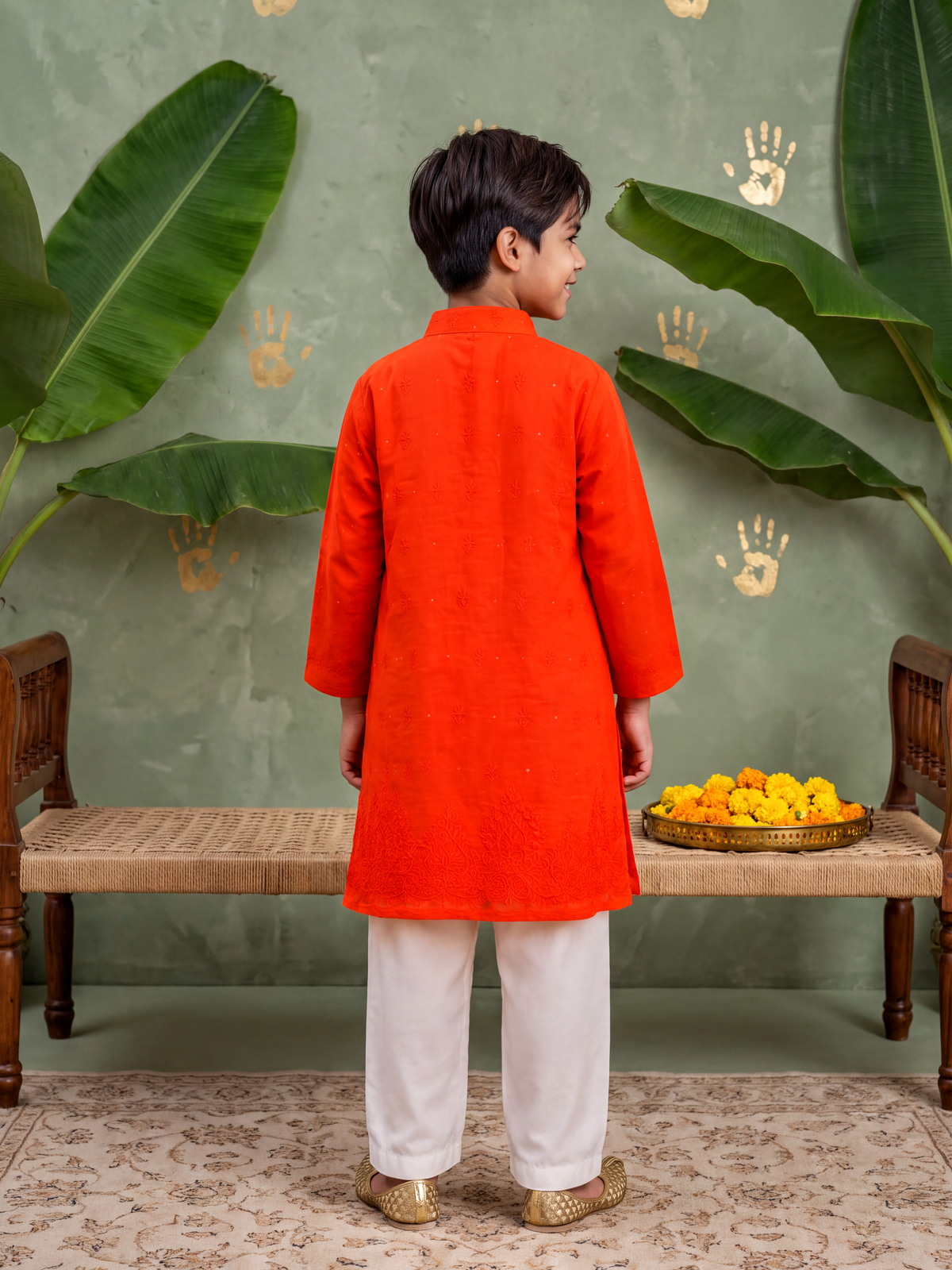 Orange Lakhnavi Kurta