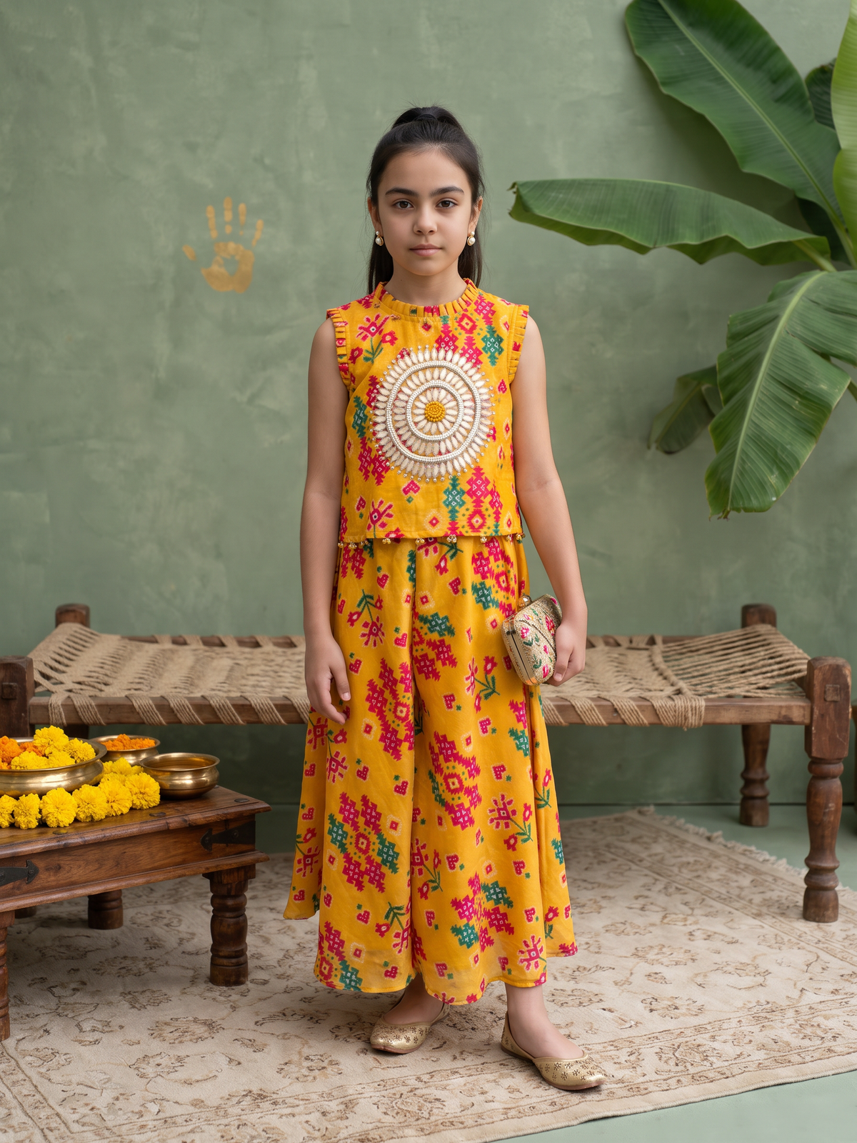 Yellow Patola Printed Top and Pants