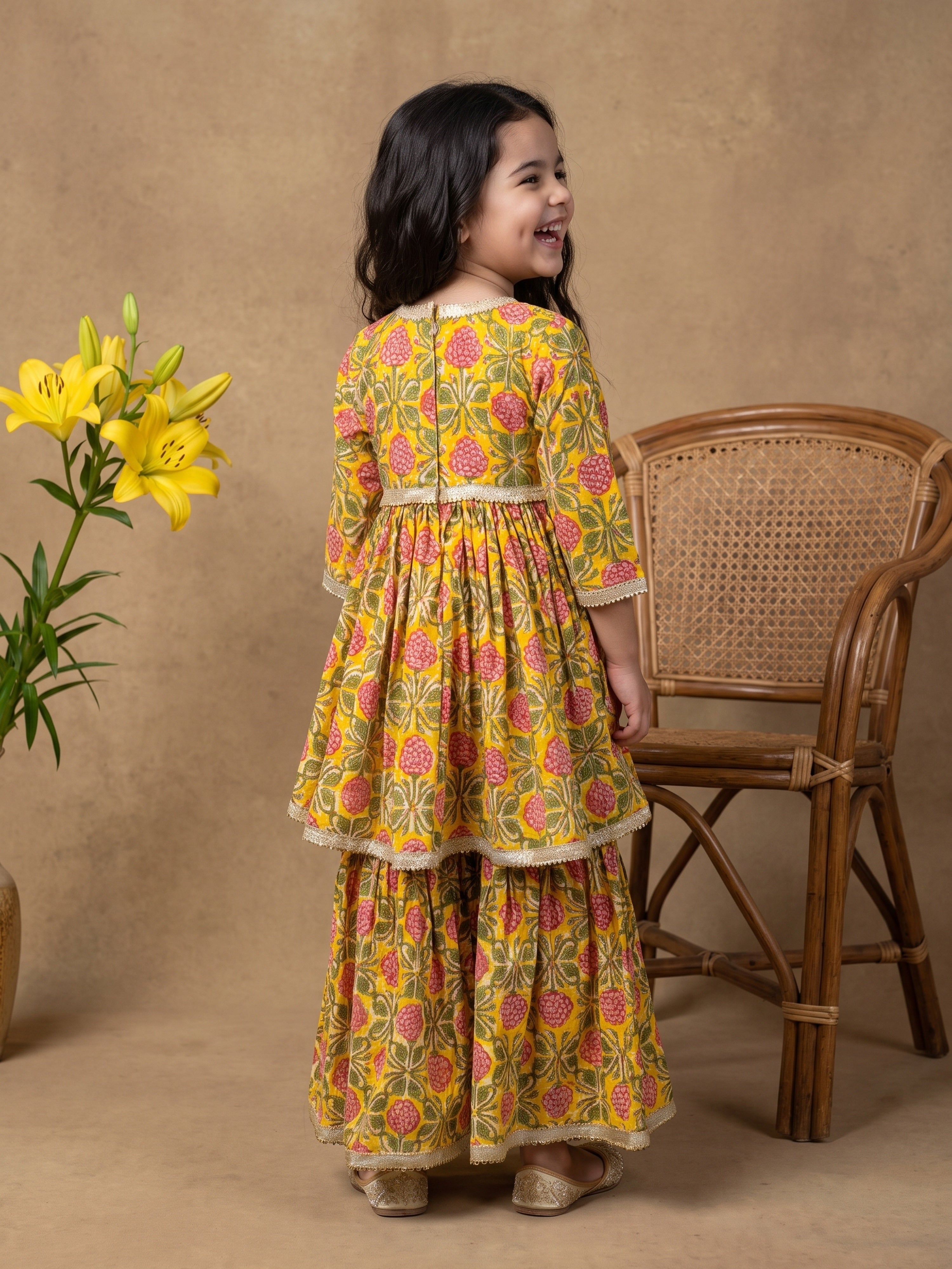 Ira Mustard Floral Peplum Set