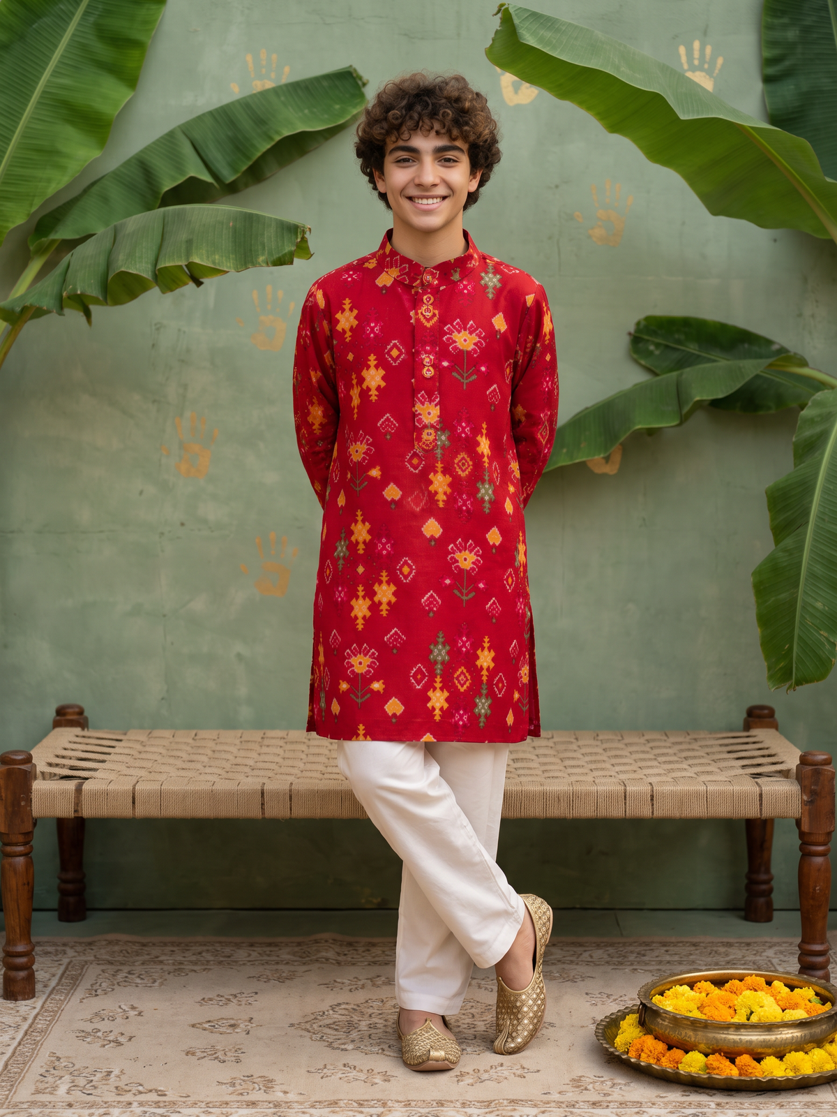 Red Printed Patola kurta pj