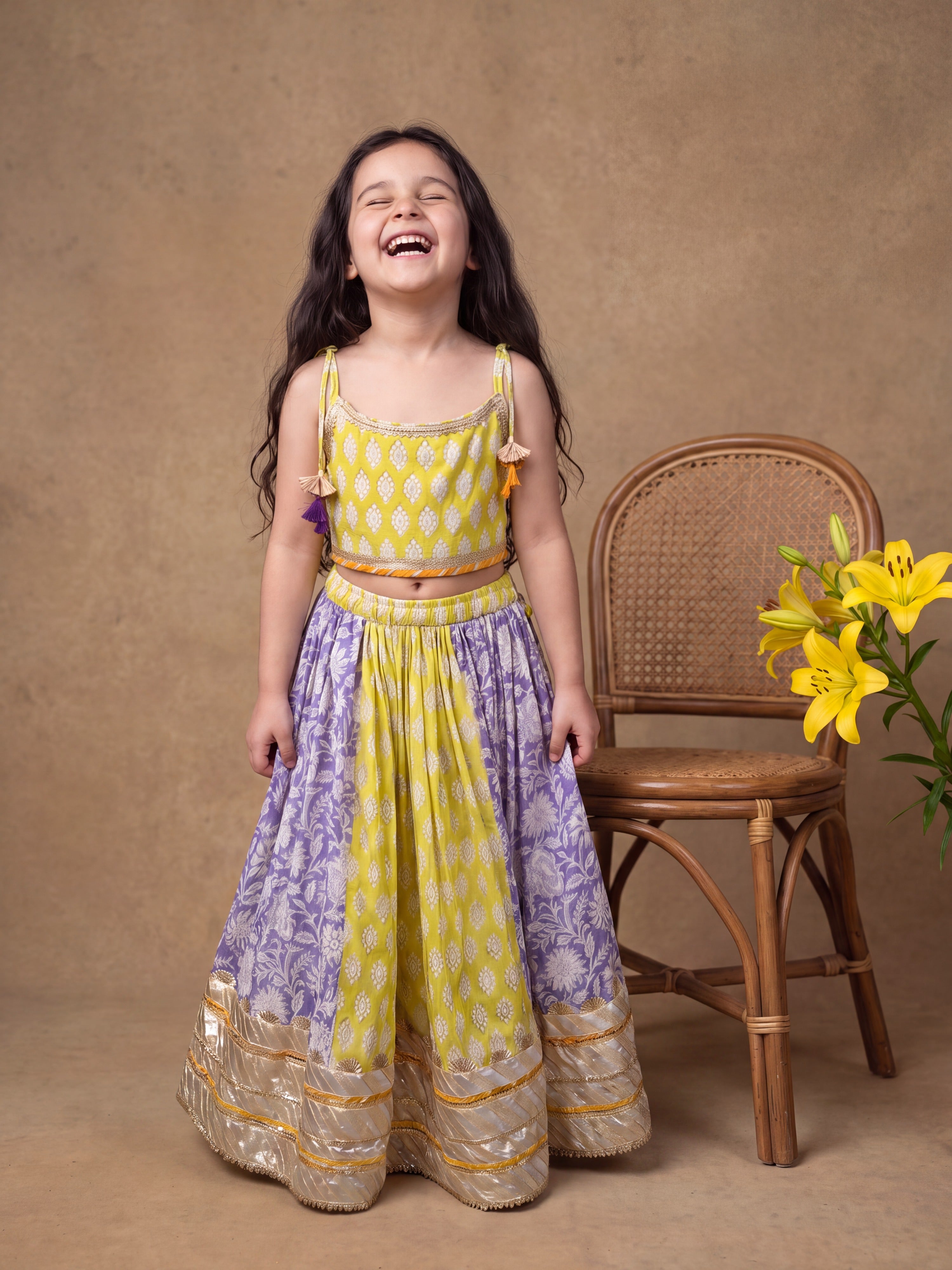Sal Lime Green Floral Printed Ghagara Set