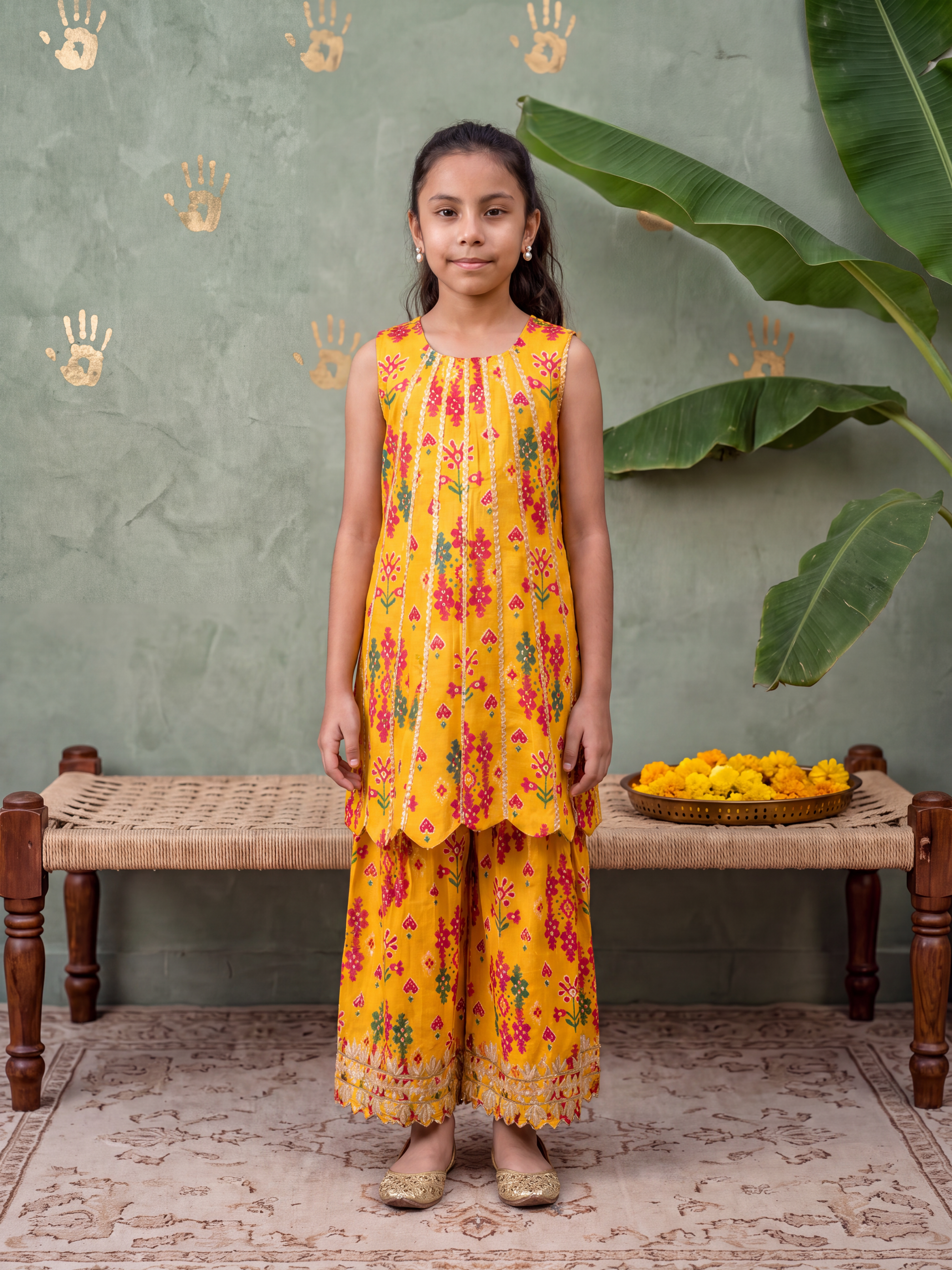 Yellow Patola Gota Tunic and Pants