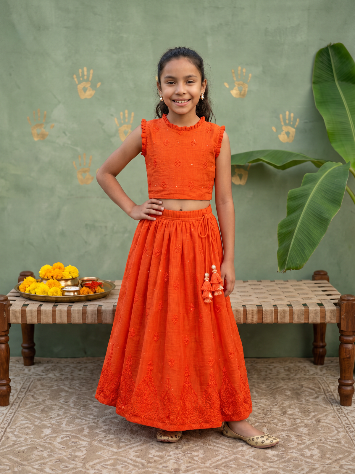 Orange Lakhnavi Lehenga