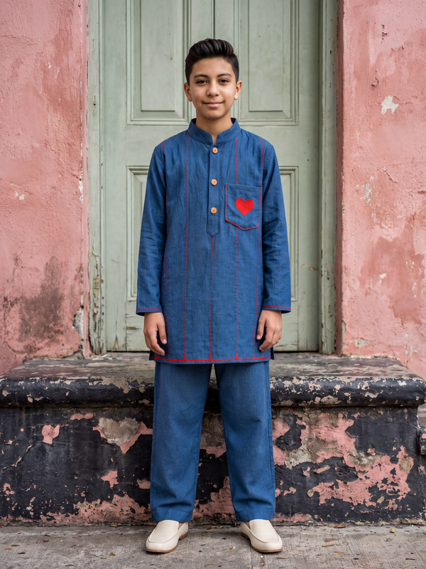 Teen Royal Blue Hearts Kurta Pyjama