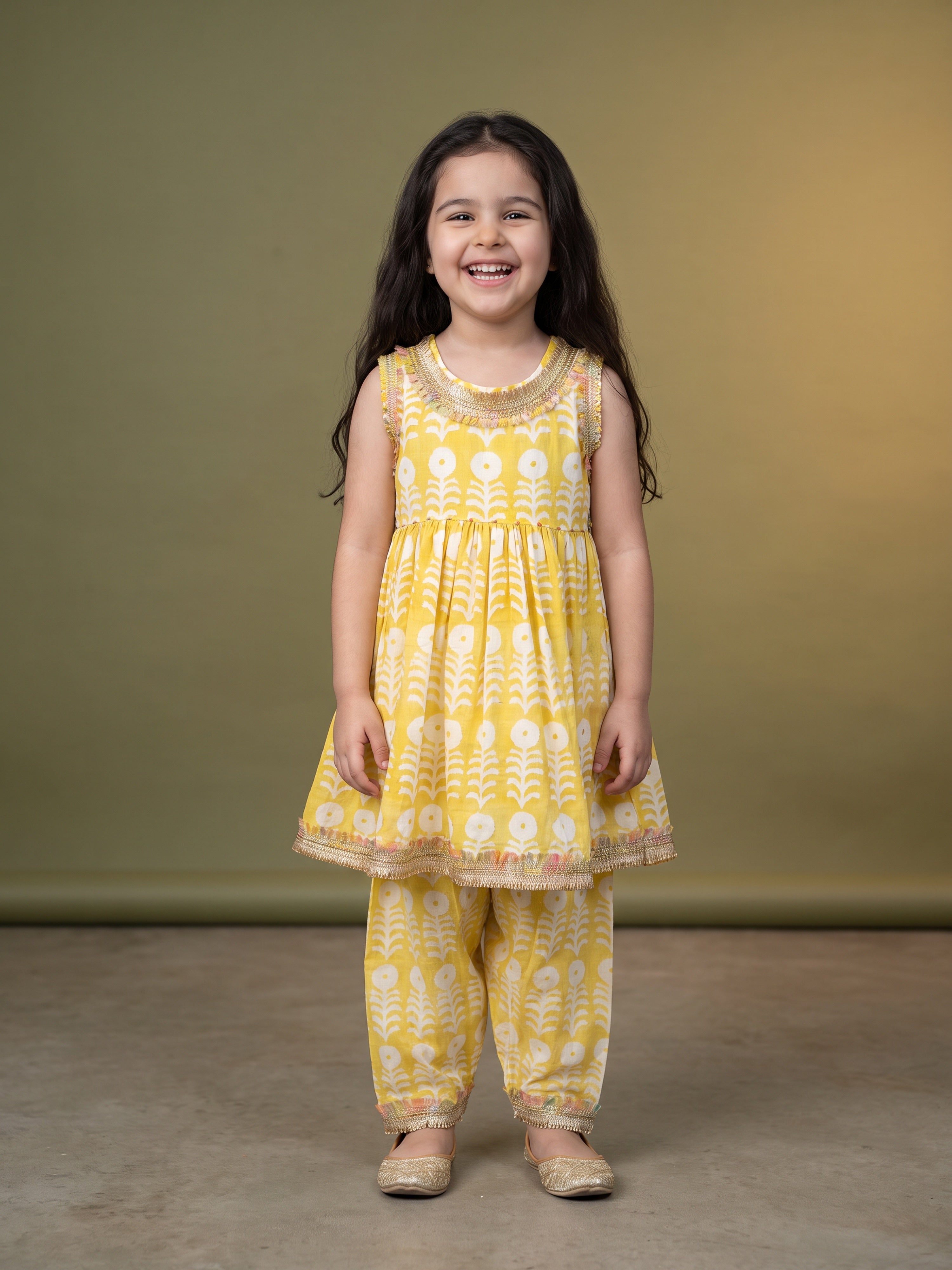Sunshine Yellow Printed Peplum Set