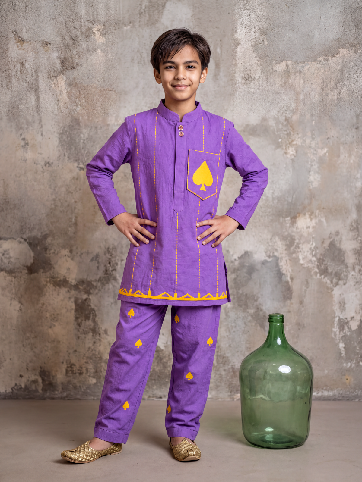 Lavender Spades Embroidered Kurta Set