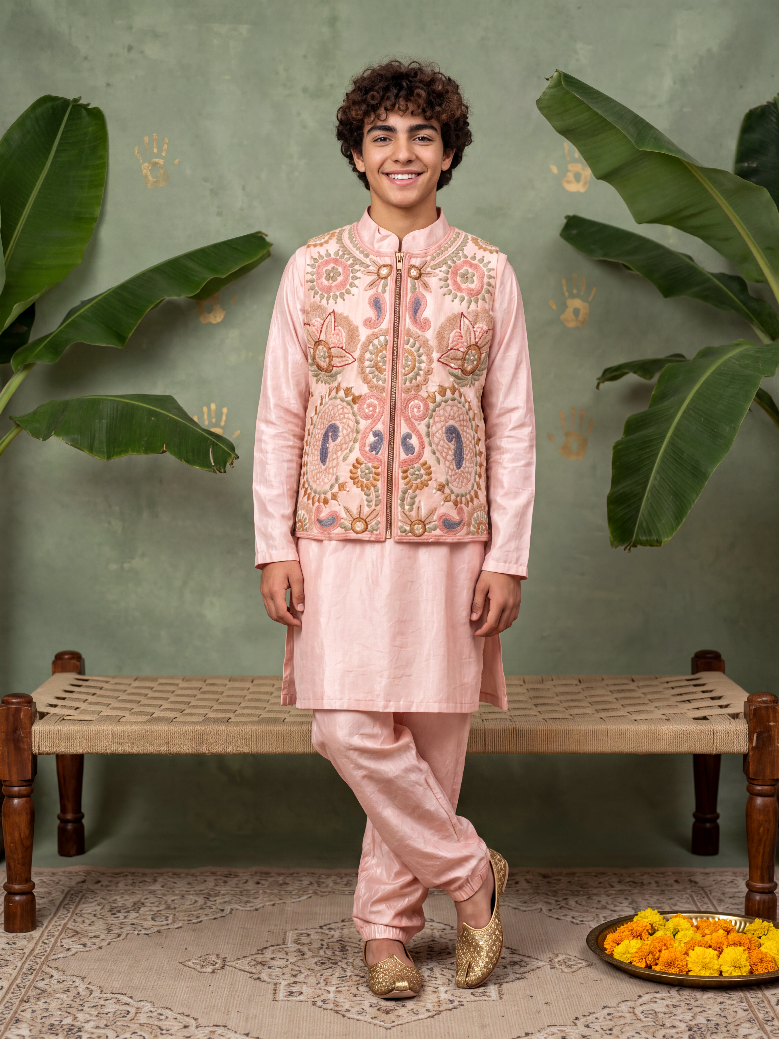 Pink Embroidered Jacket Set